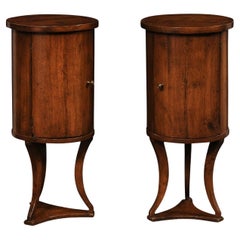Italian Pair Mid-Century Wooden Cylindrical End Tables w/Storage
