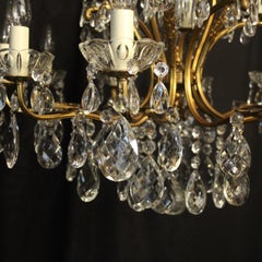 Italian Pair of 12 Light Gilded and Crystal Antique Chandeliers