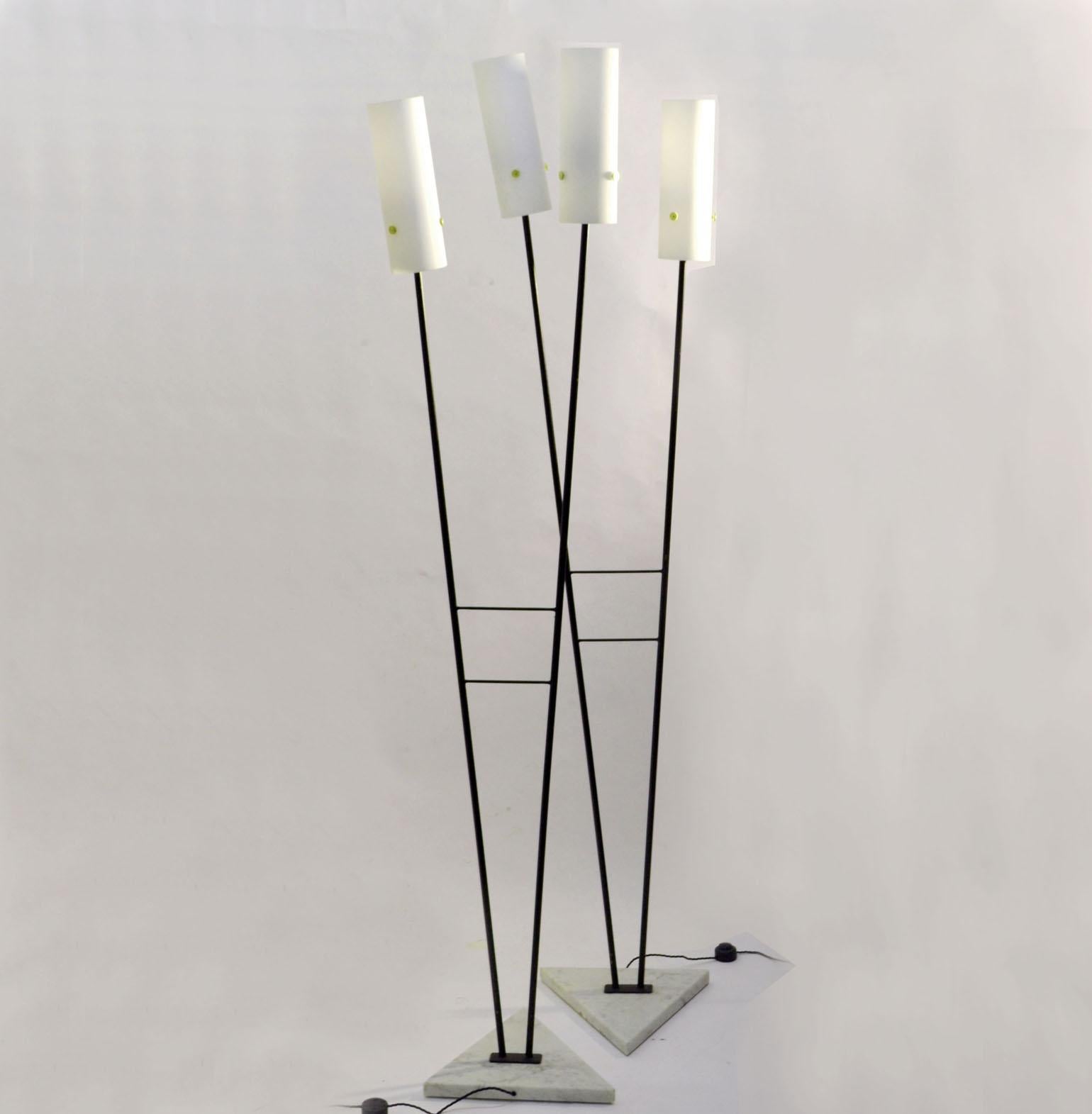 Mid-Century Modern Pair of Black and White Marble Stilnovo Style Floor Lamps, 1960s, Italy