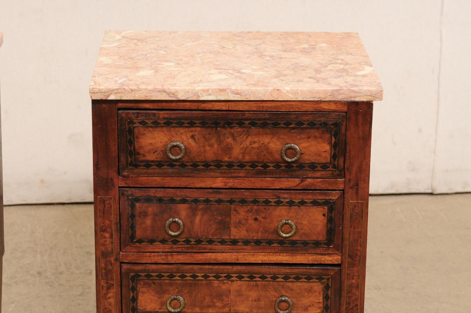 Italian Pair of 19th C. Marble-Top Side Chests w/Marquetry Inlay Banding 6
