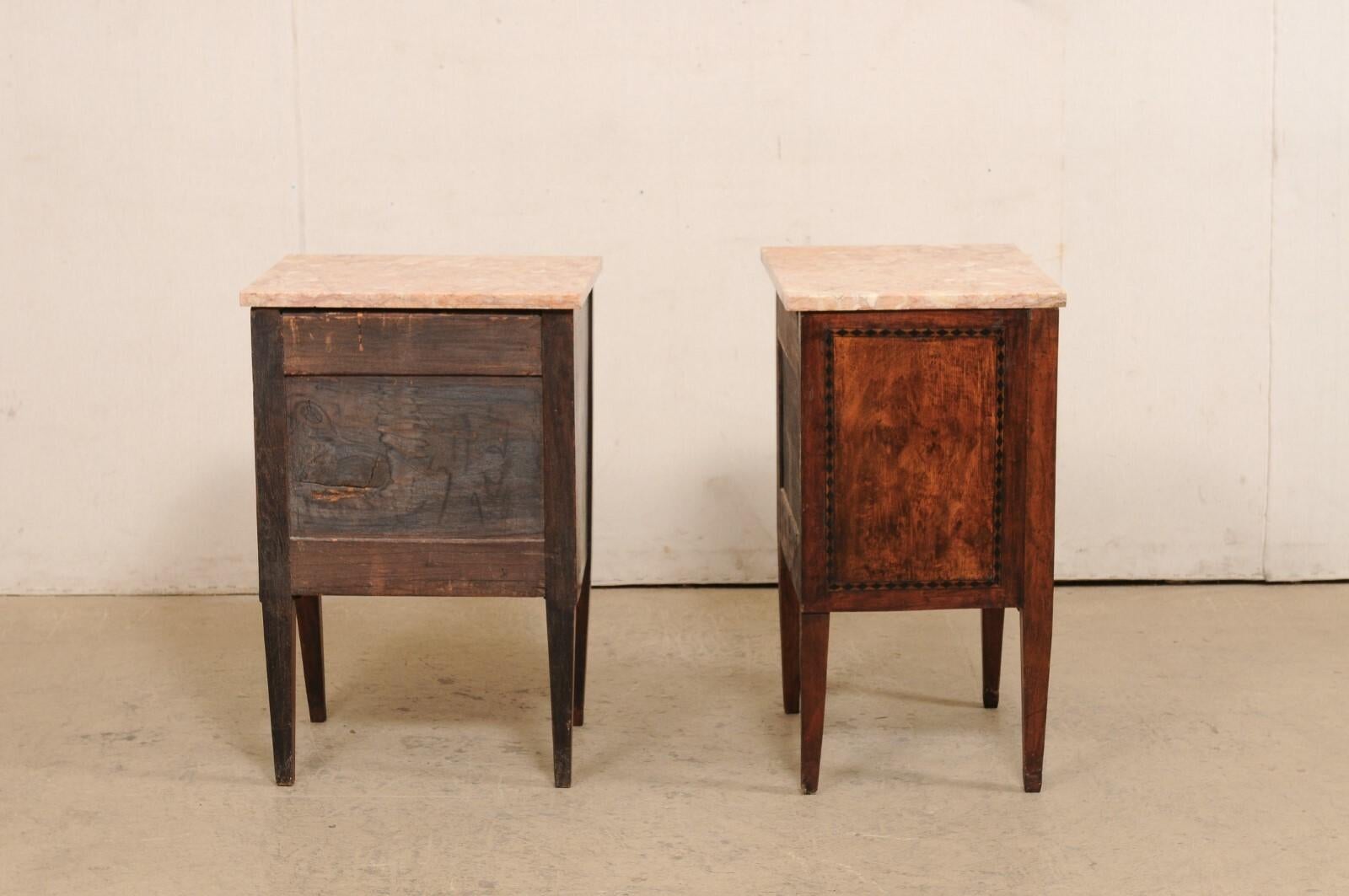Italian Pair of 19th C. Marble-Top Side Chests w/Marquetry Inlay Banding 7