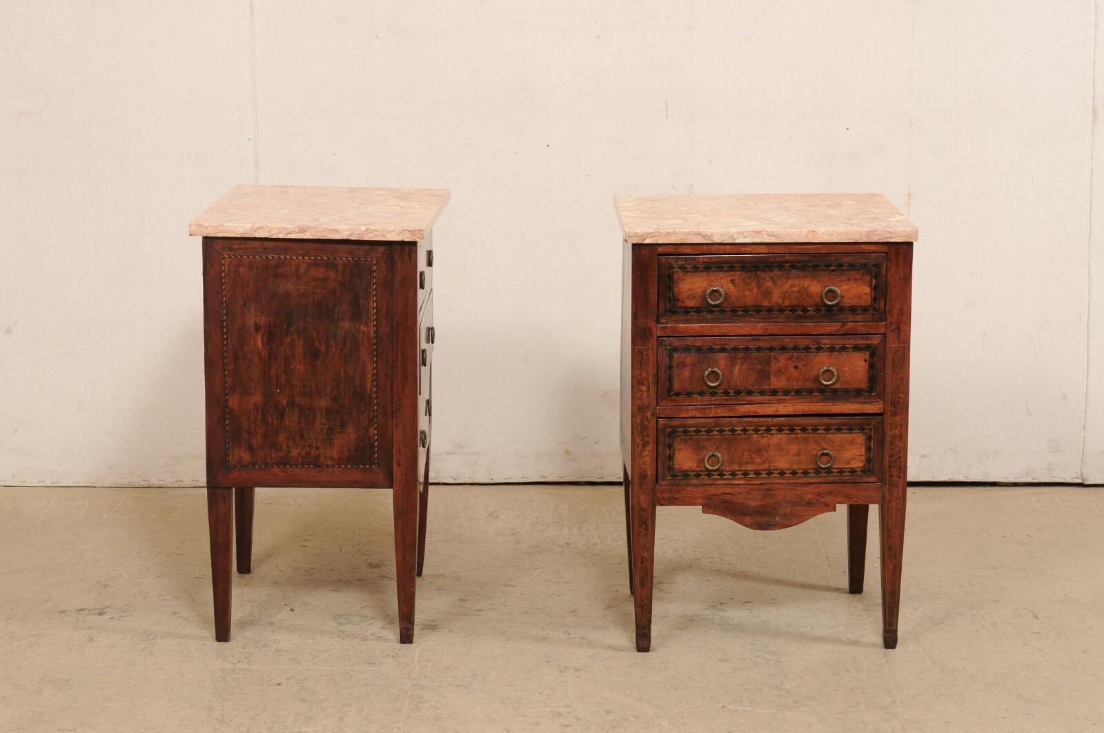 Italian Pair of 19th C. Marble-Top Side Chests w/Marquetry Inlay Banding 3