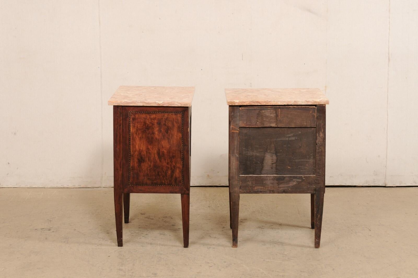 Italian Pair of 19th C. Marble-Top Side Chests w/Marquetry Inlay Banding 4
