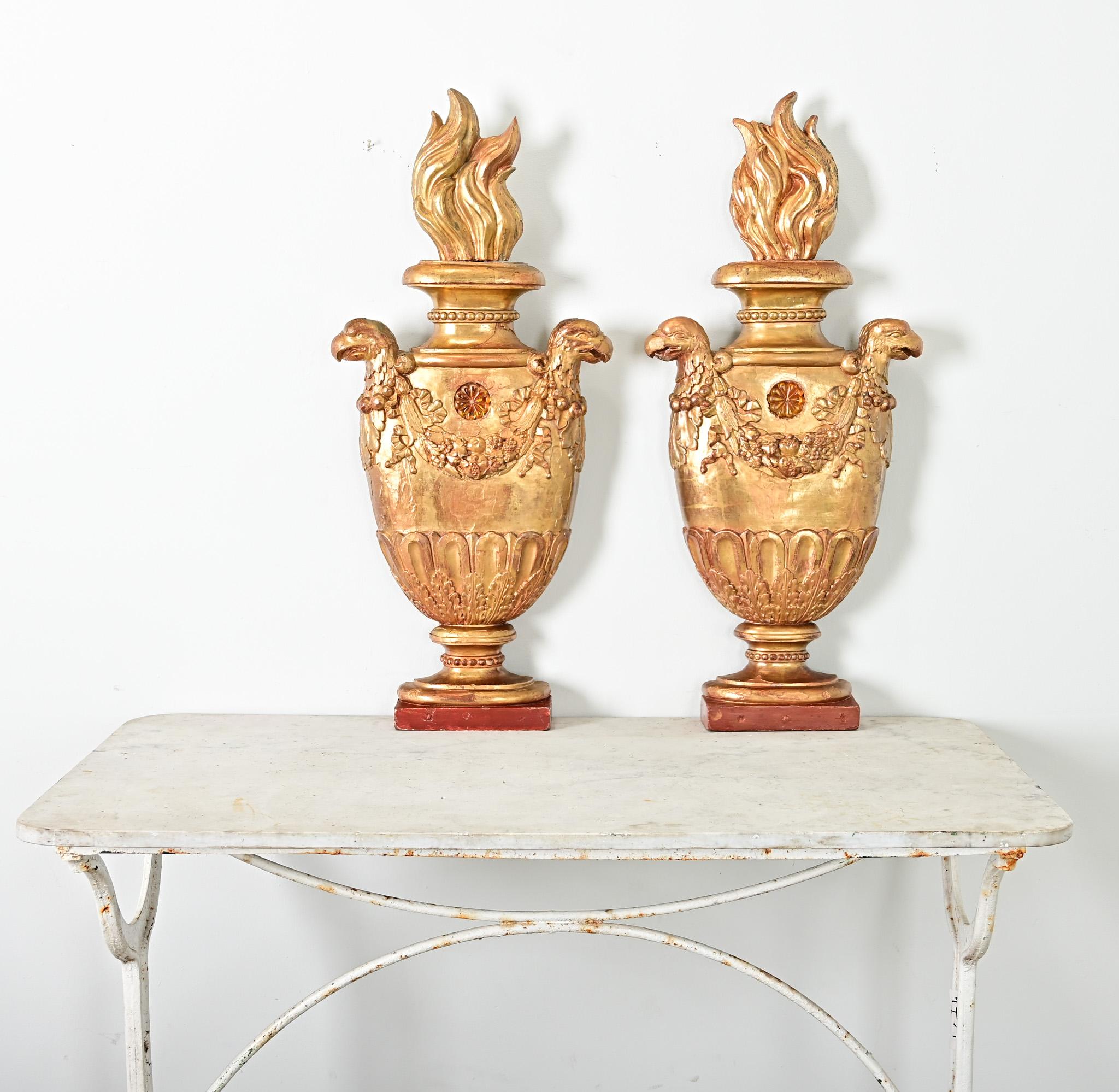 Empire Italian Pair of 19th Century Giltwood Appliqués For Sale