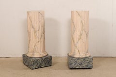 Italian Pair of Fluted Column Pedestals, w/Original Faux Marble Finish