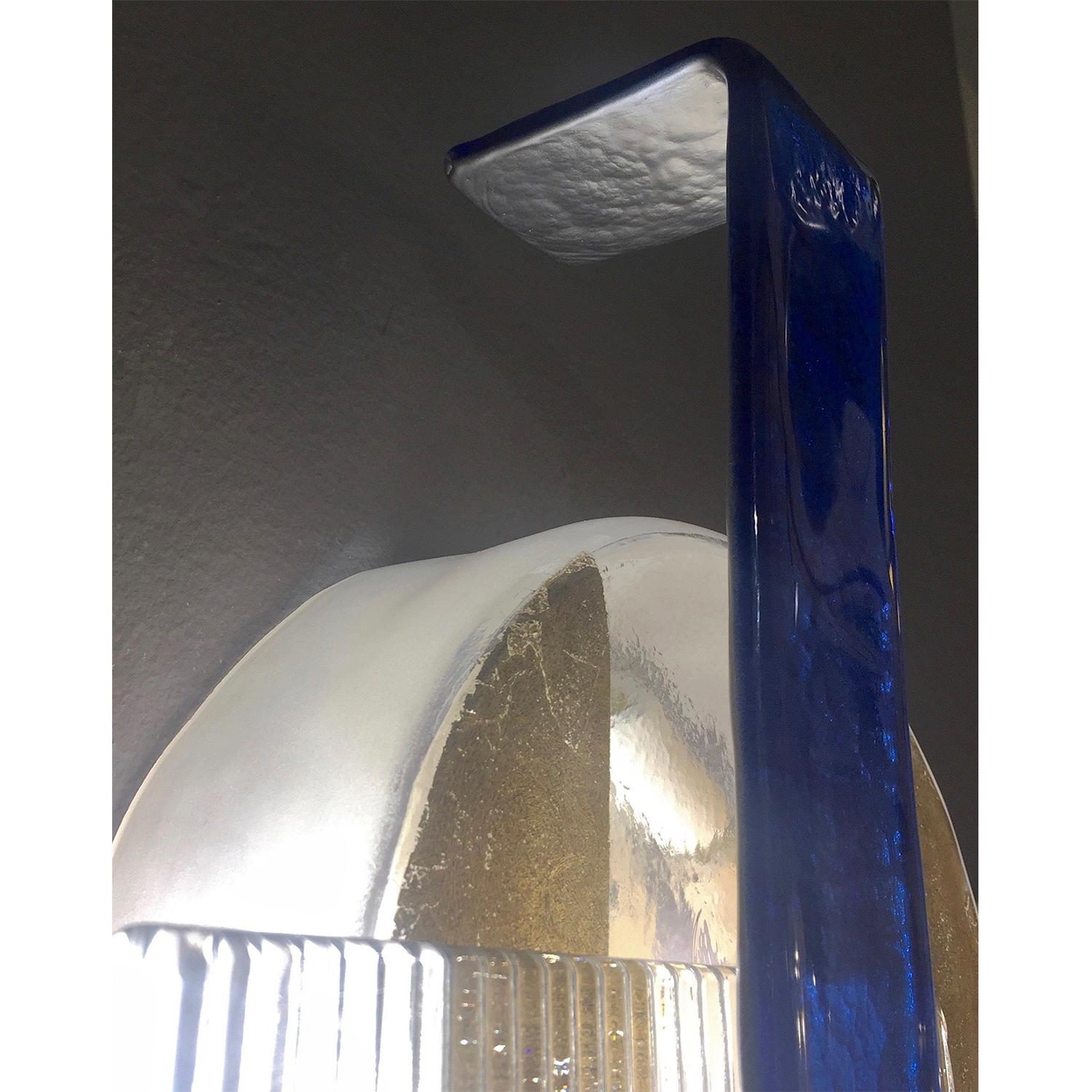 Italian Pair of Abstract Modern Gold Sapphire and Crystal Murano Glass Sconces For Sale 1