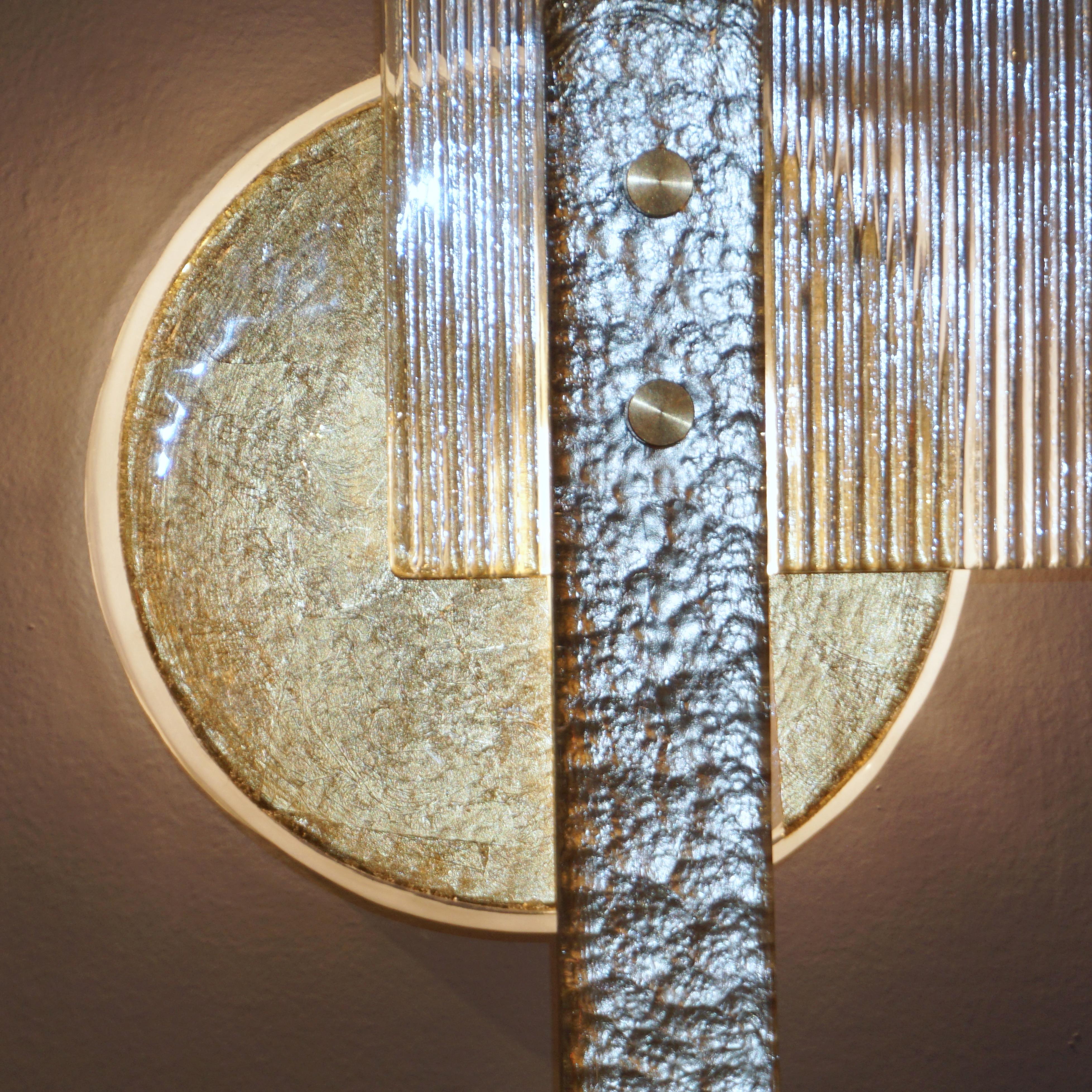 Paire d'appliques modernes abstraites italiennes en verre de Murano en or:: argent et cristal en vente 5