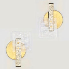 Italienisches Paar abstrakter moderner Wandleuchter aus Gold:: Silber und Kristall Muranoglas