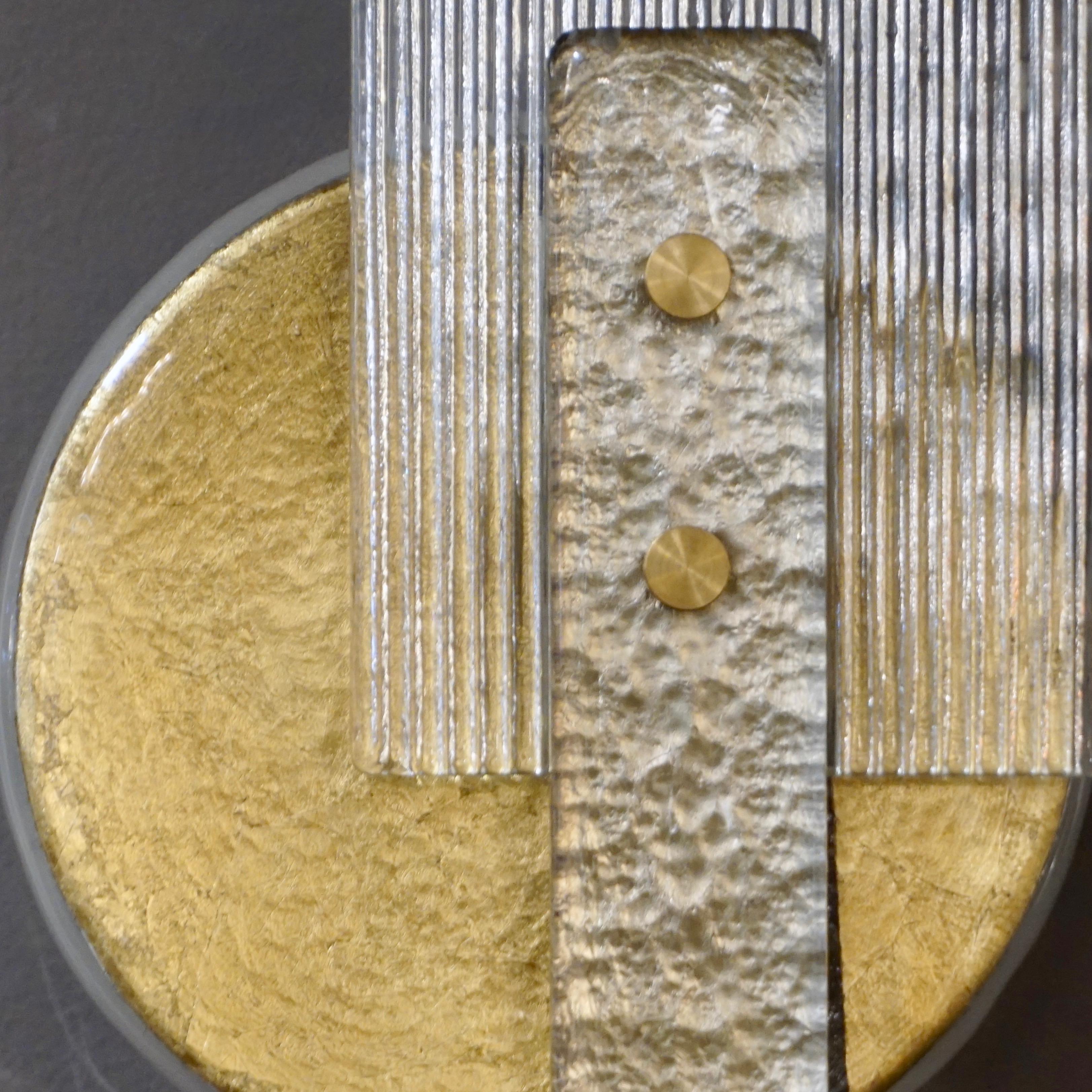 Paire d'appliques modernes abstraites italiennes en verre de Murano en or:: argent et cristal en vente 6