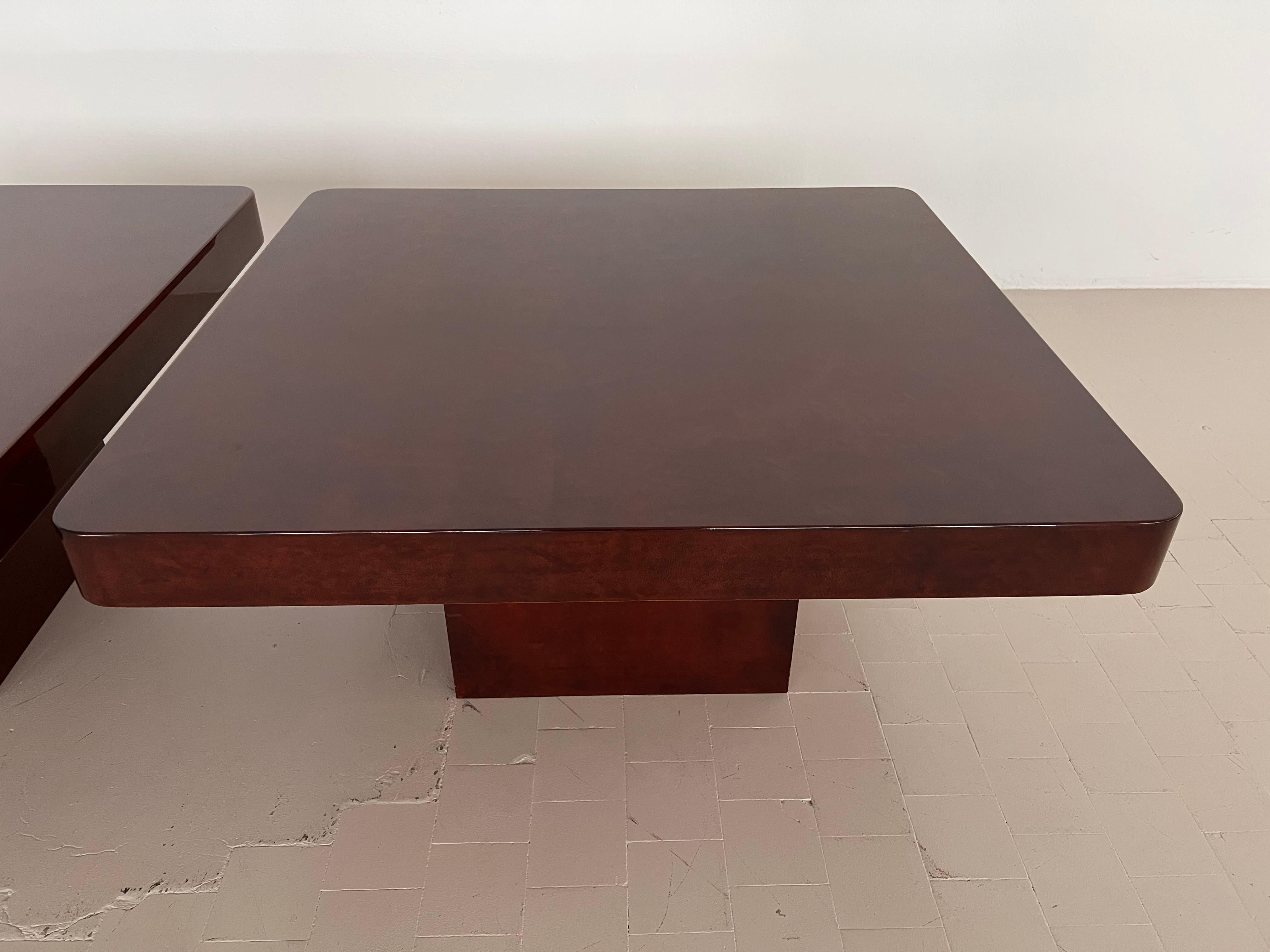 Paire de tables d'appoint italiennes Aldo Tura Design en parchemin émaillé, 1970  3
