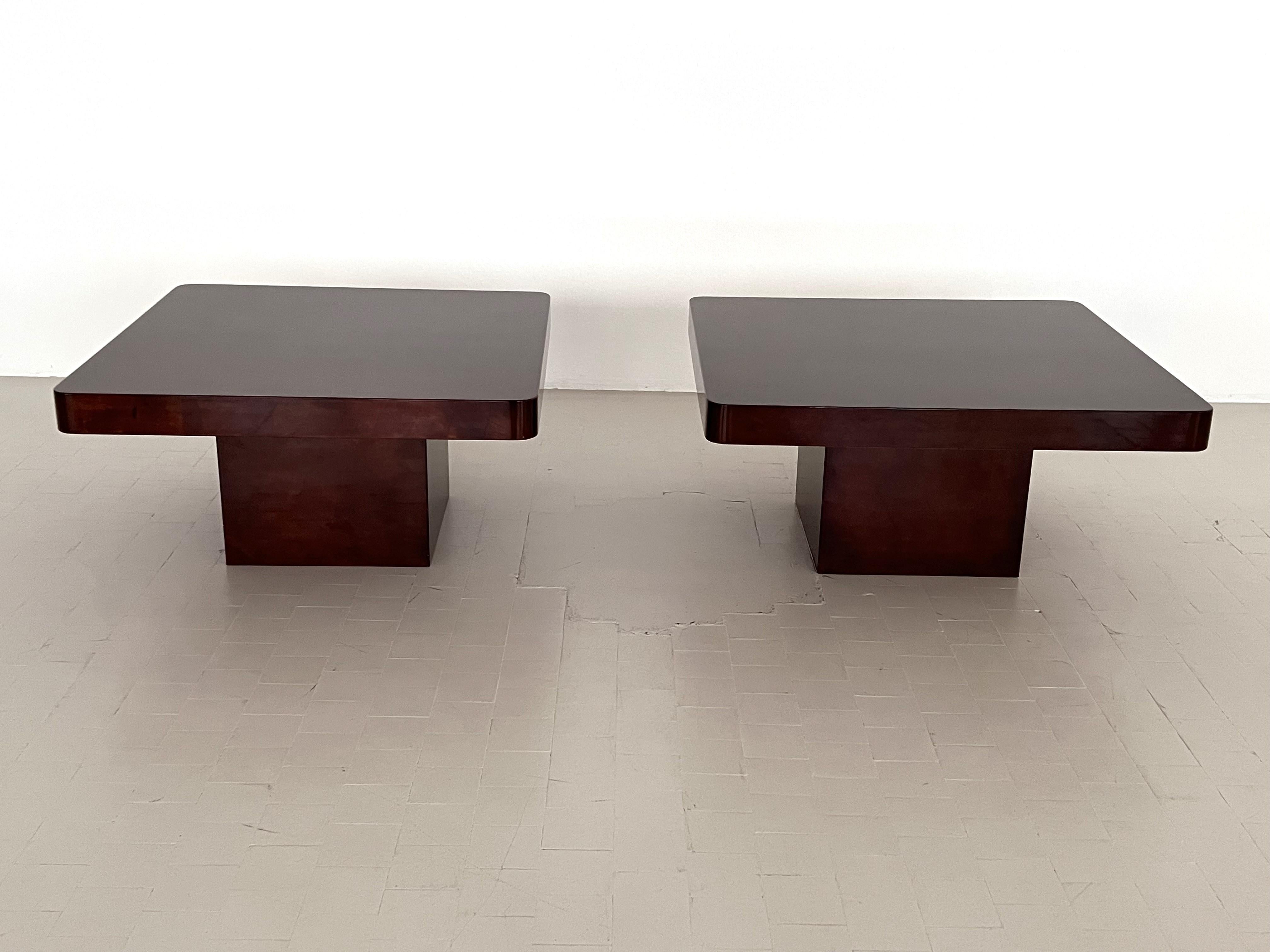 Paire de tables d'appoint italiennes Aldo Tura Design en parchemin émaillé, 1970  5