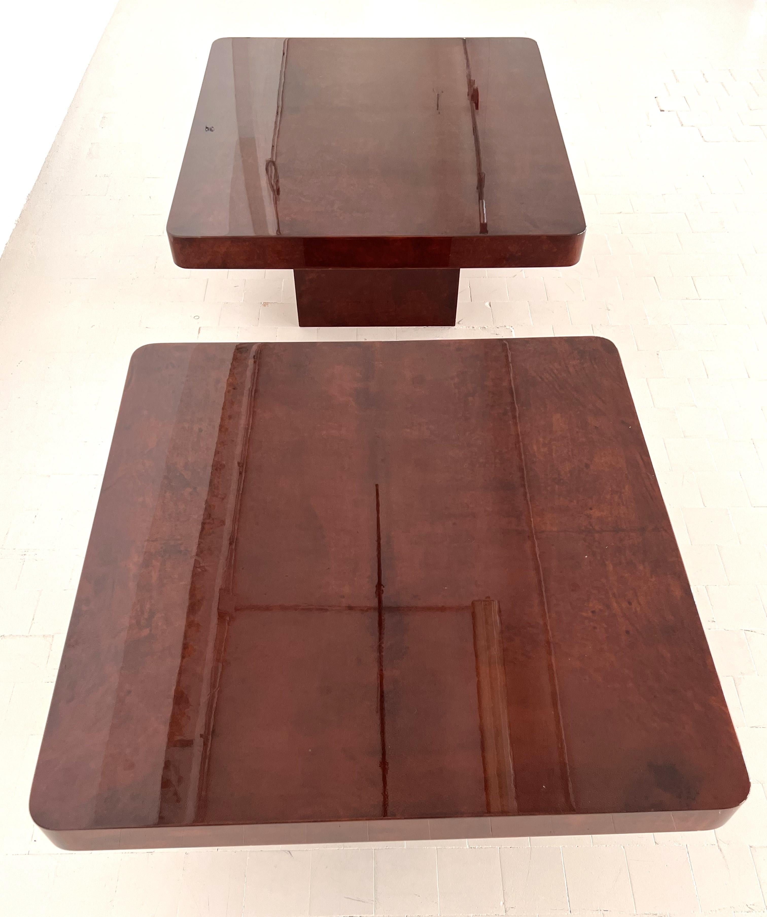 Paire de tables d'appoint italiennes Aldo Tura Design en parchemin émaillé, 1970  7
