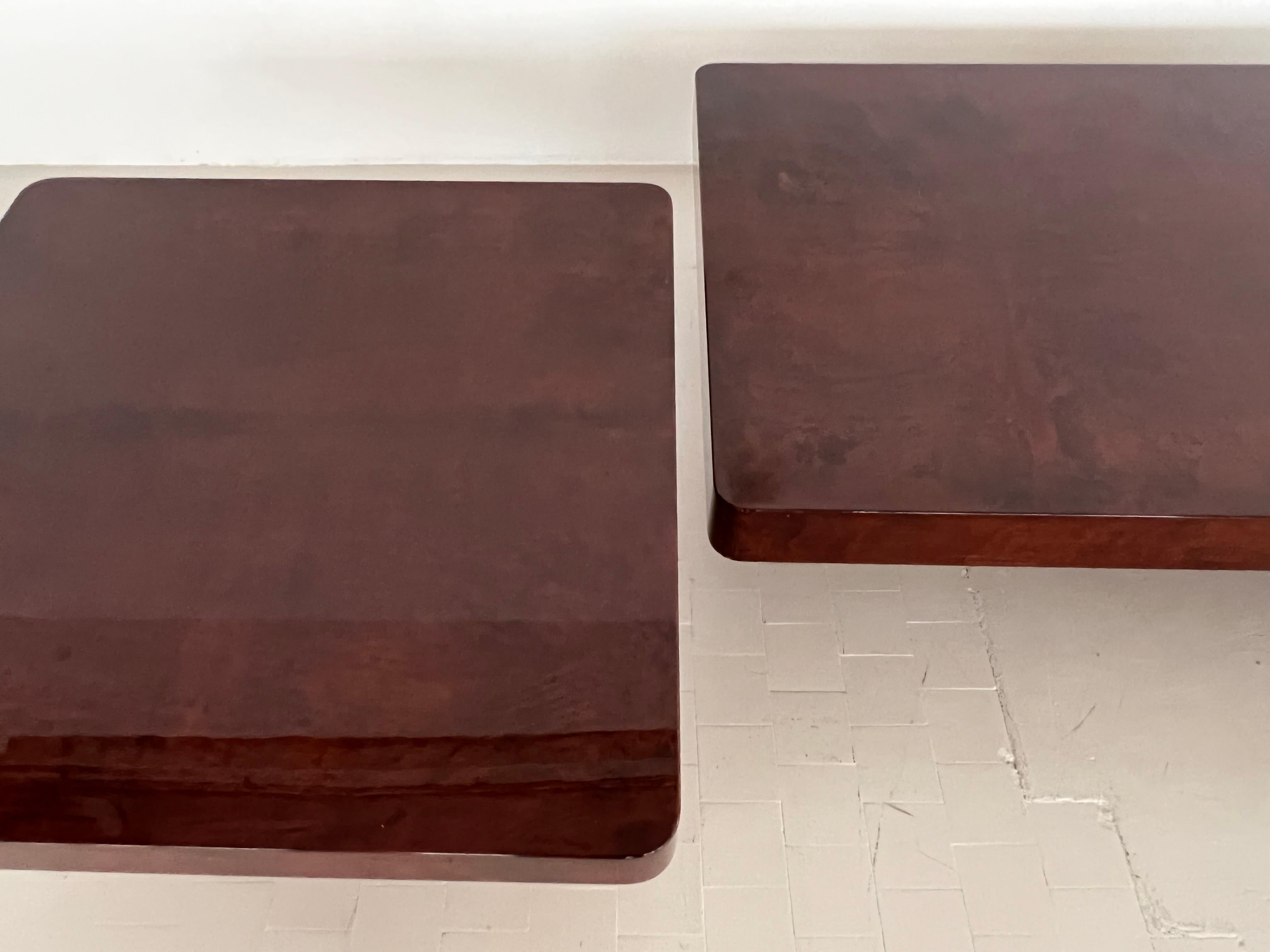 Mid-Century Modern Italian Pair of Aldo Tura Design Side Tables in Glazed Parchment, 1970s  For Sale