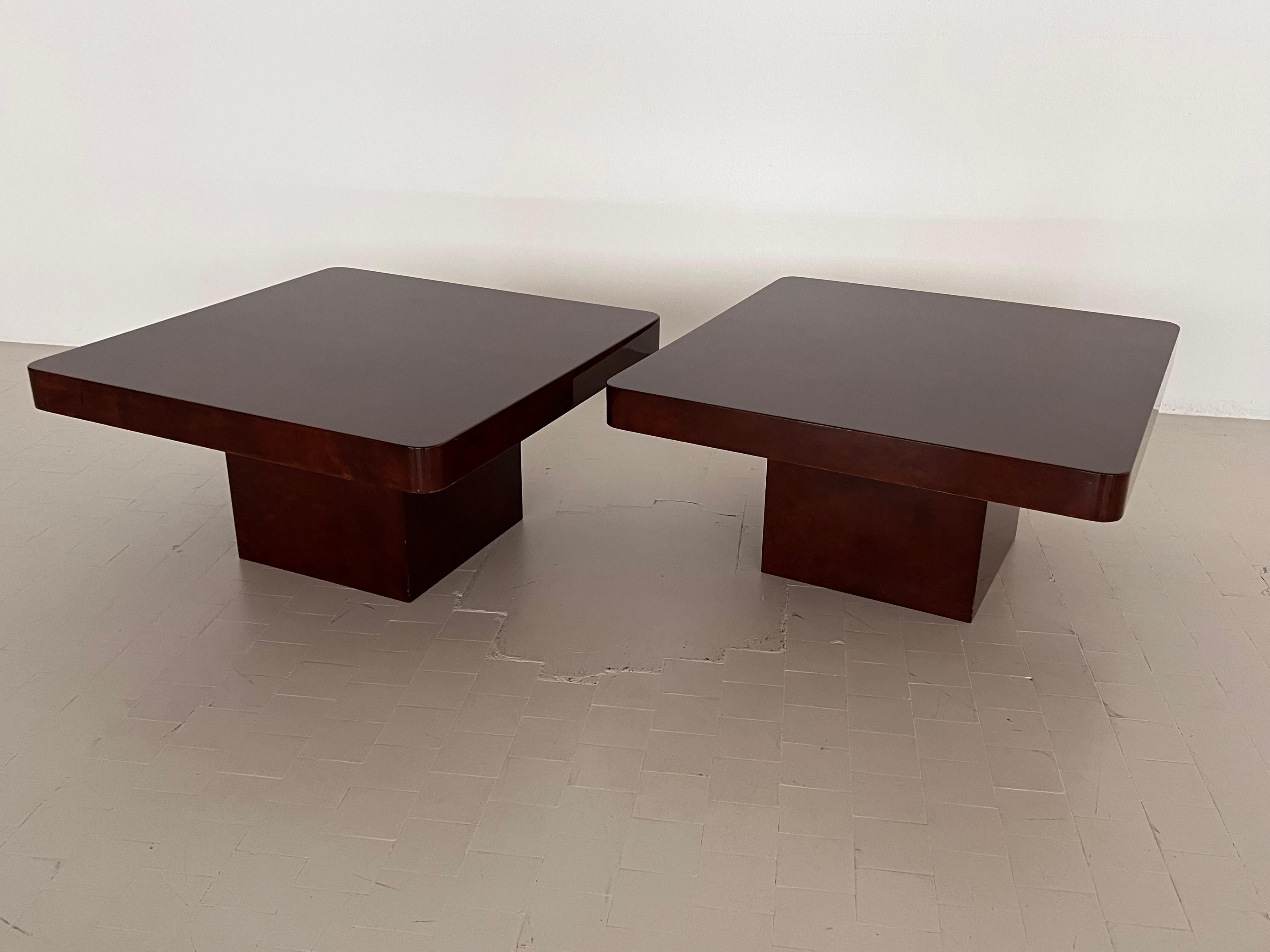 Late 20th Century Italian Pair of Aldo Tura Design Side Tables in Glazed Parchment, 1970s  For Sale