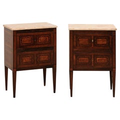 Italian Pair of Antique Neoclassic-Style Petite-Sized Comodini w/Marble Top