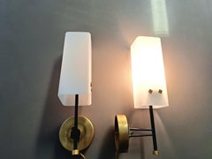 Italian pair of  Applyques Brass Structure with White Opaline Glass