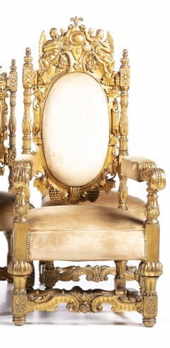 Italian Pair of Armchairs and 7 Chairs, 19th Century