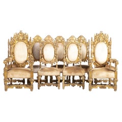 Italian Pair of Armchairs and 7 Chairs, 19th Century