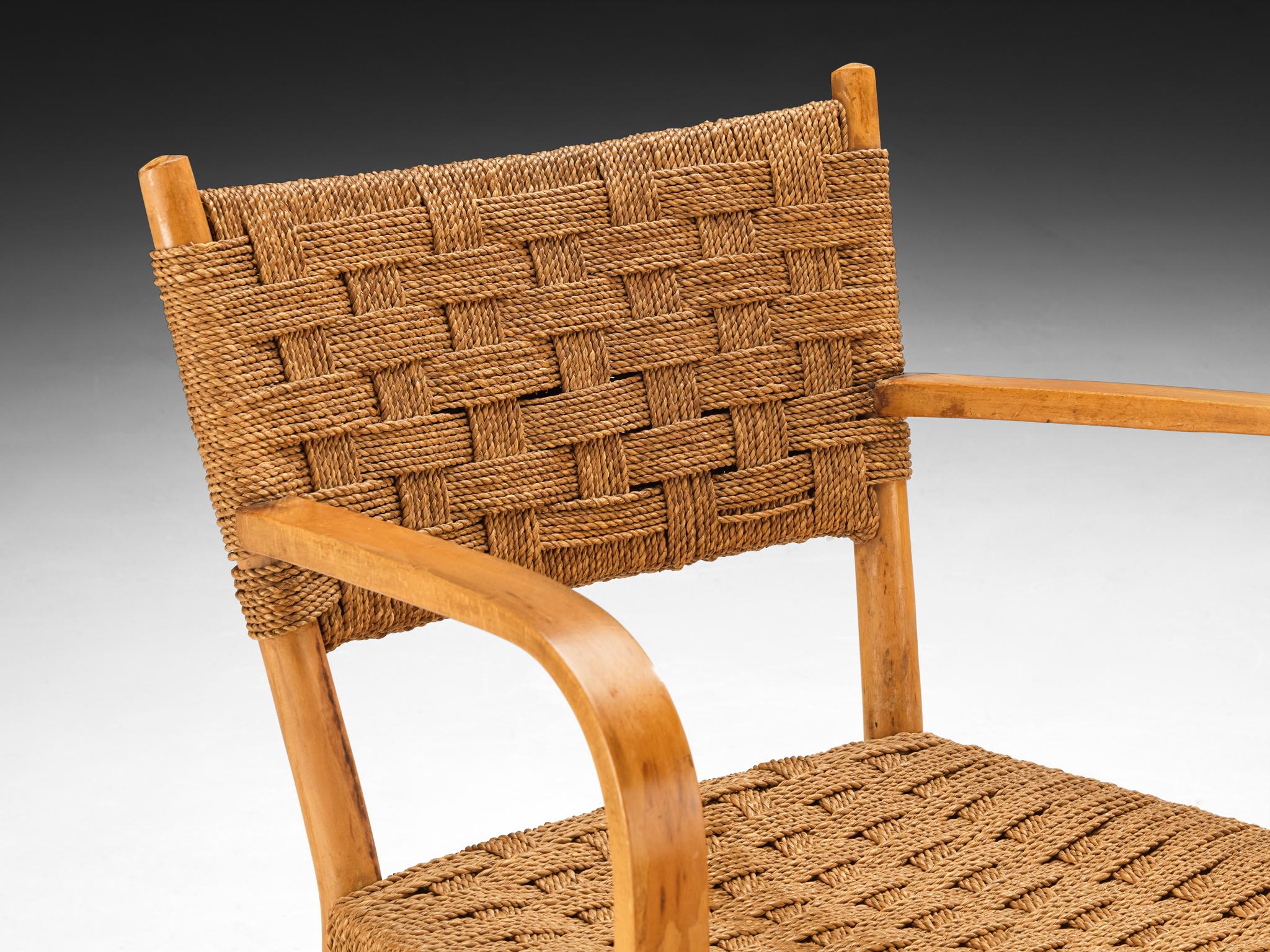 Italian Pair of Armchairs in Braided Straw and Blonde Wood For Sale 3