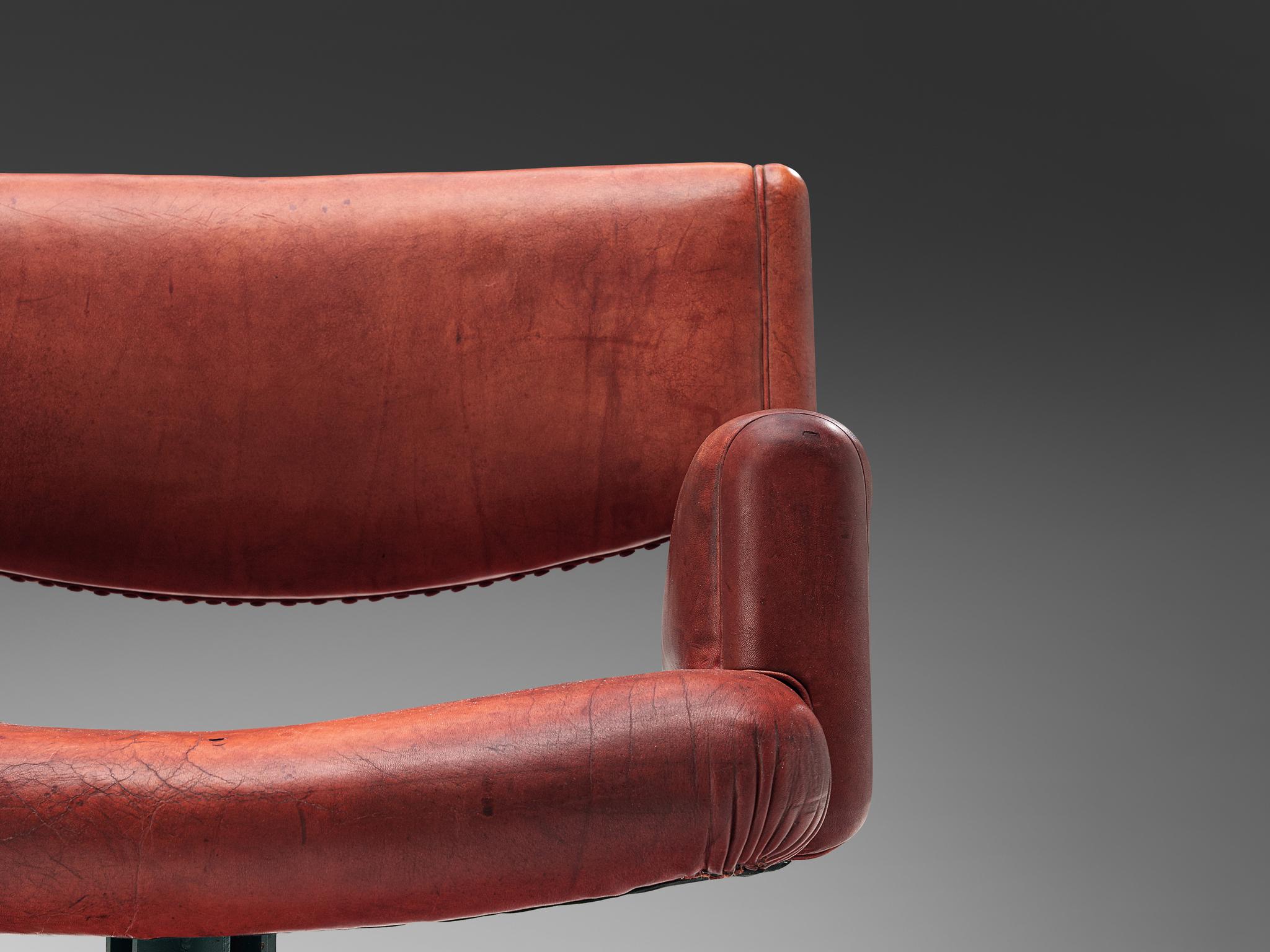 Late 20th Century Italian Pair of Armchairs in Marble and Red Leather For Sale