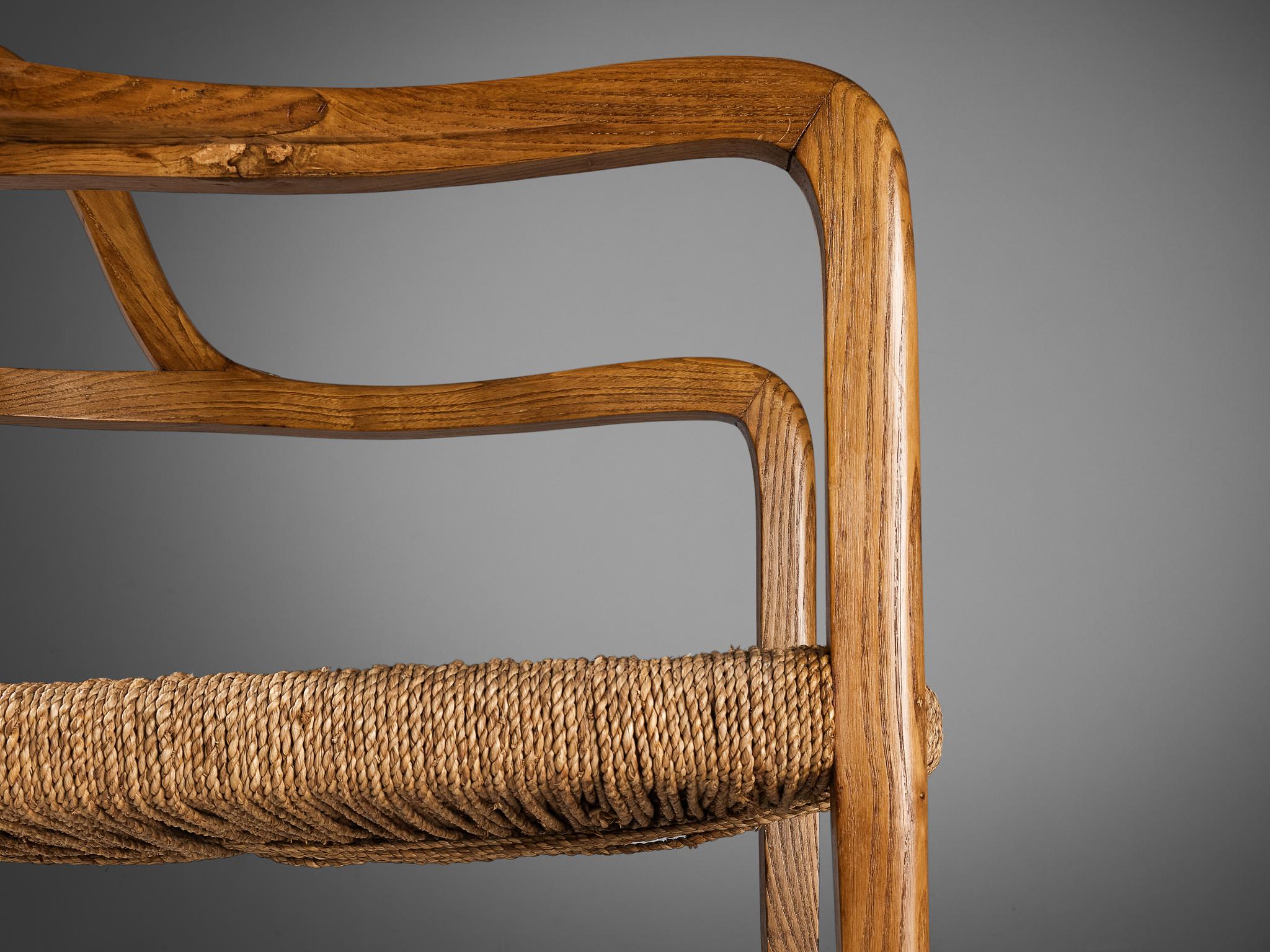 Italian Pair of Armchairs in Oak and Braided Straw  4