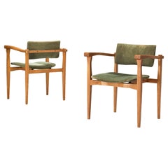 Italian Pair of Armchairs in Walnut and Olive Green Velvet