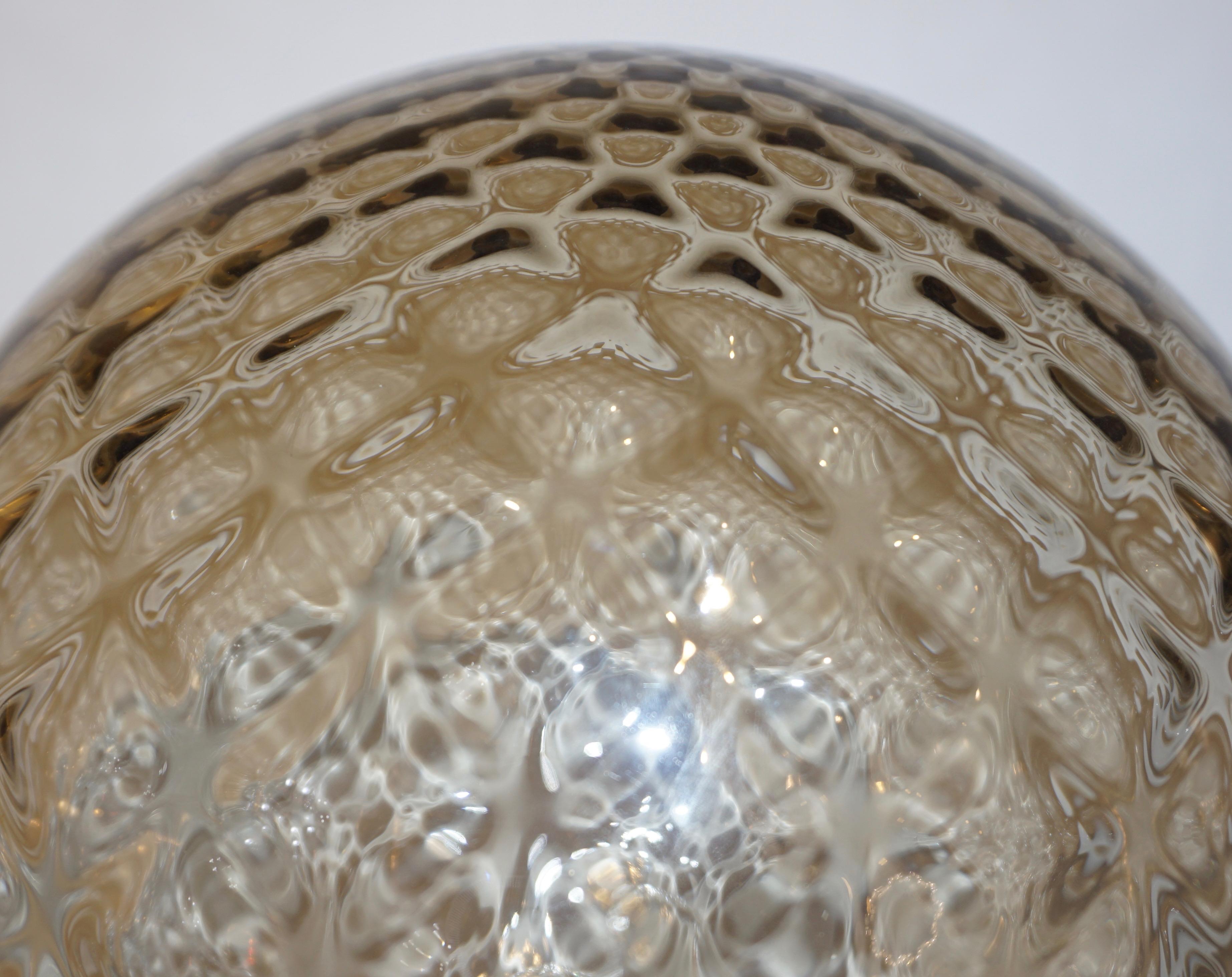 Italian Pair of Art Deco Design Amber Gold and Black Murano Glass Brass Lamps 1