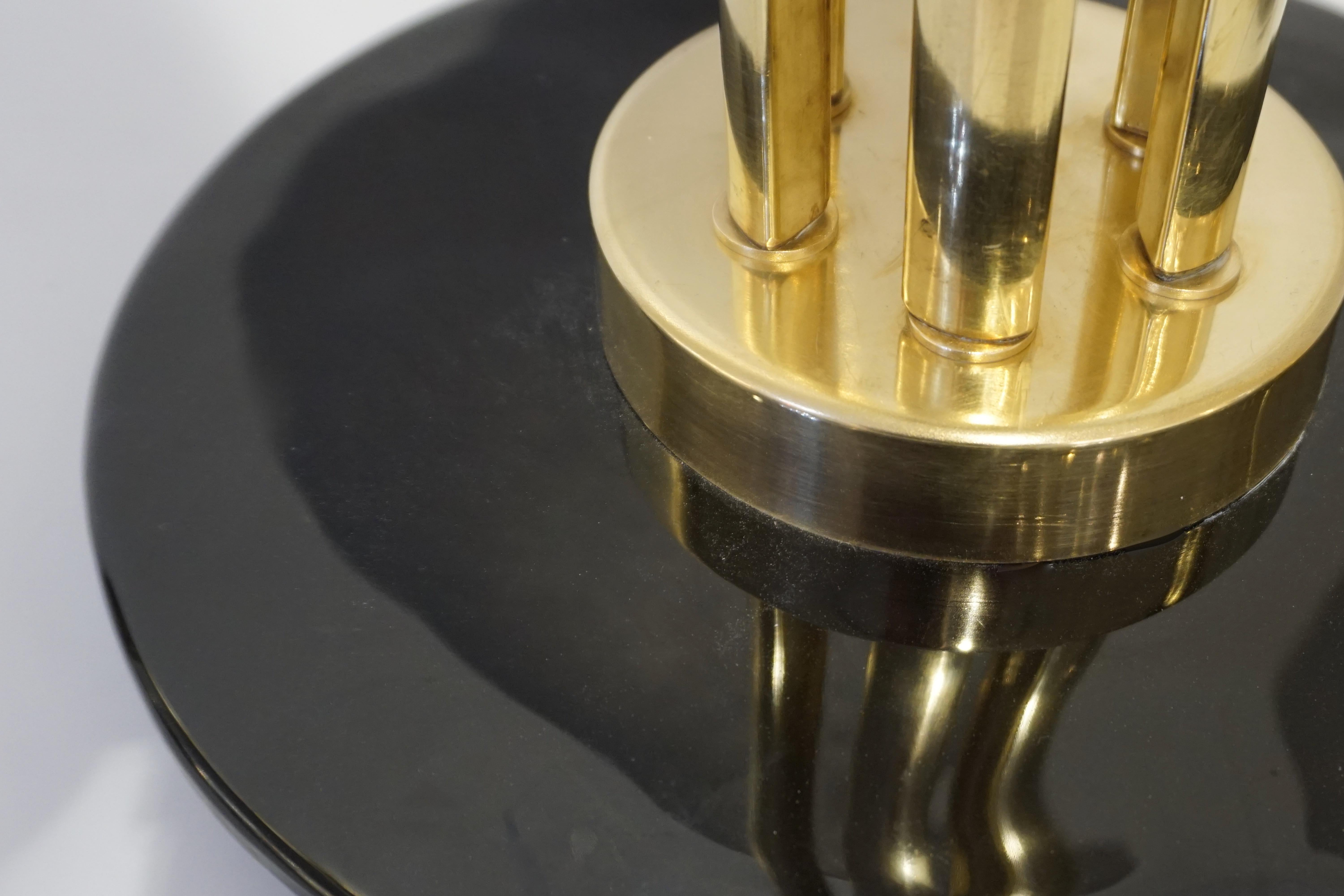 Italian Pair of Art Deco Design Amber Gold and Black Murano Glass Brass Lamps 2