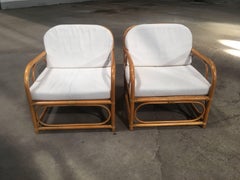 Italian Pair of Bent Bamboo Armchairs with White Cushions from 1960s