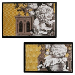 Italian Pair of Black Lacquered and Printed Wooden Boxes