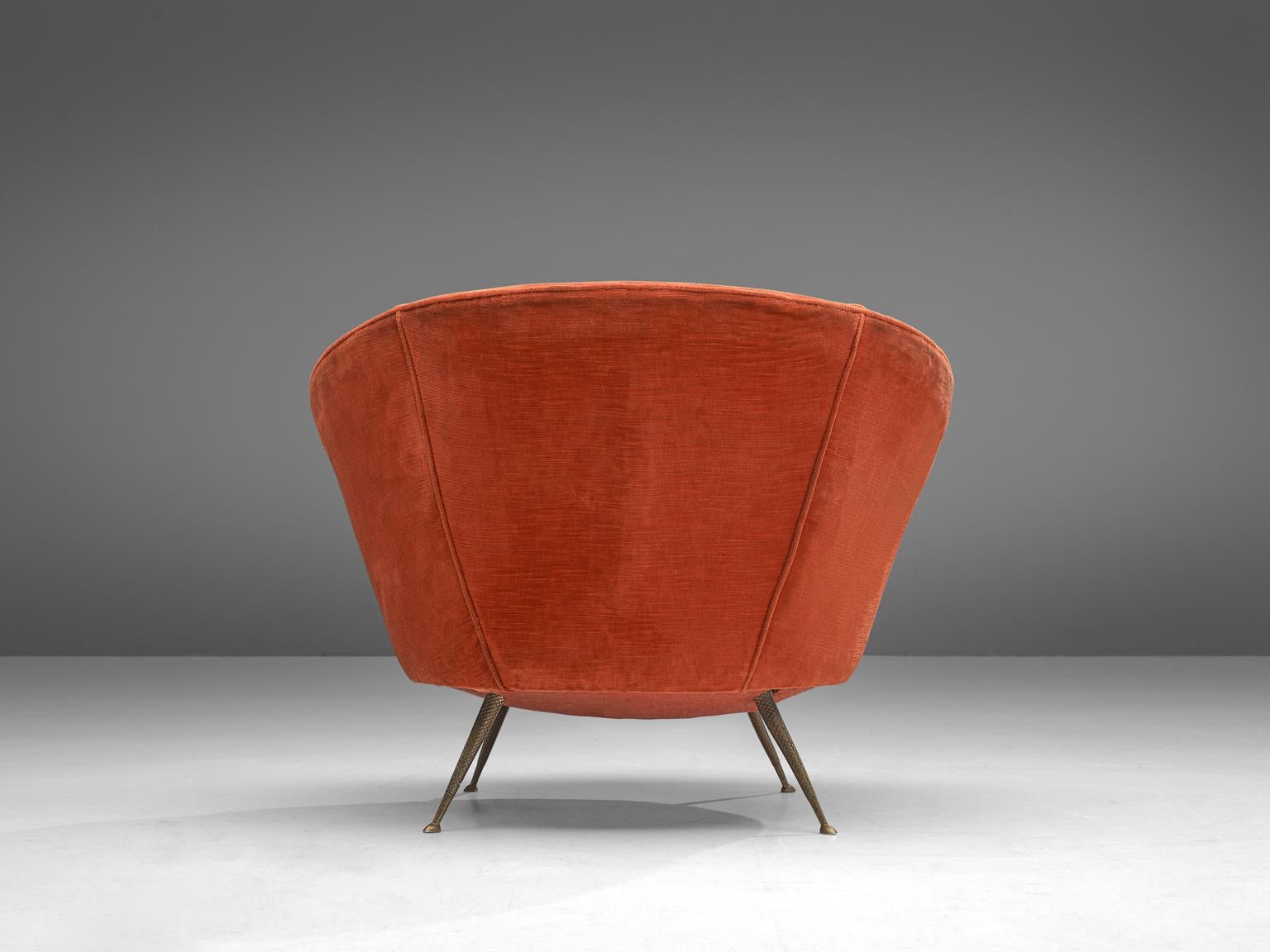 Mid-20th Century Italian Pair of Bold Club Chairs in Orange Velours