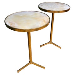 Vintage Italian Pair of brass and onyx side tables