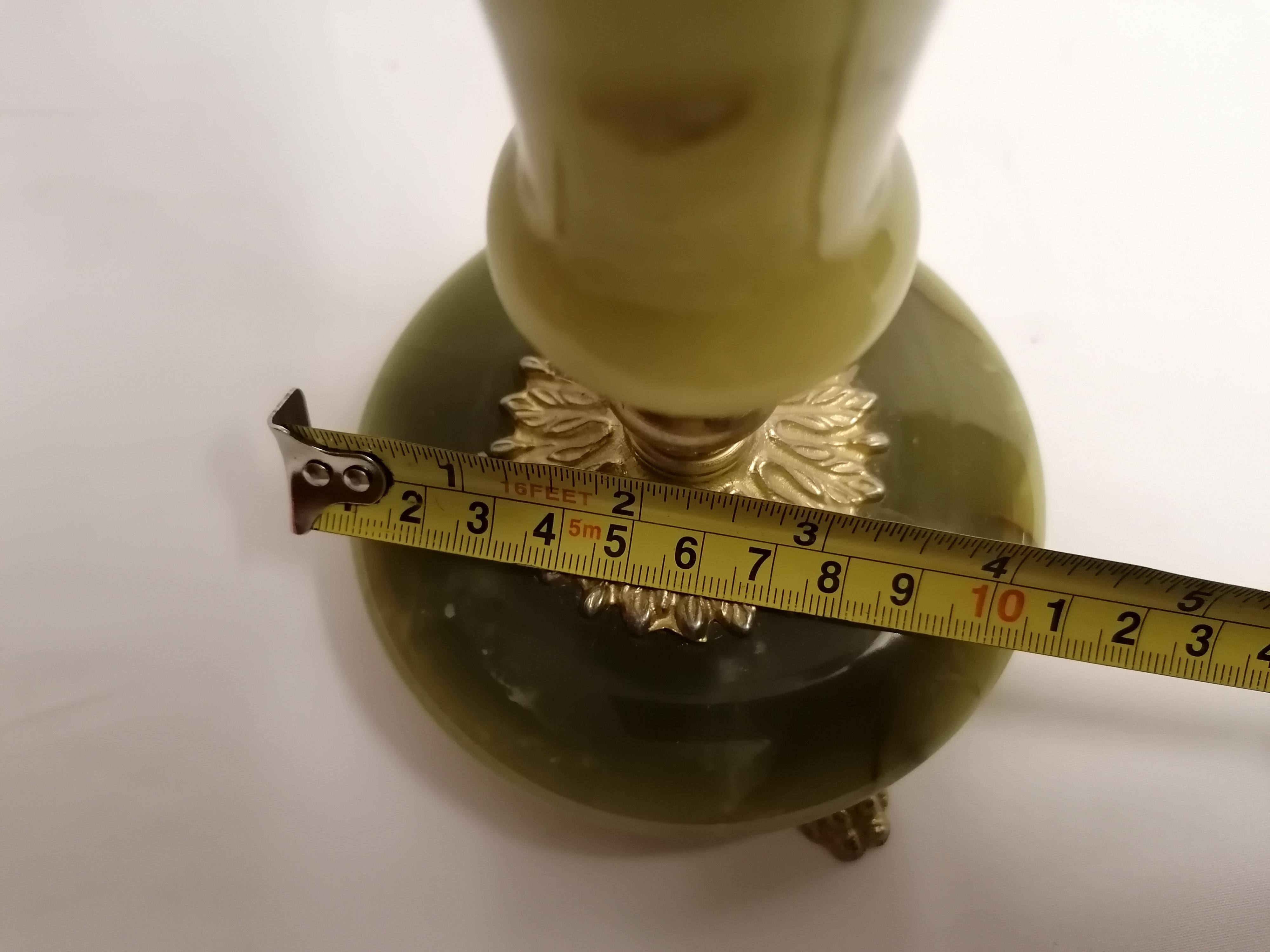 Embossed Italian Pair of Brass & Green Marble Candelabra 5 Arms Candle Holder For Sale