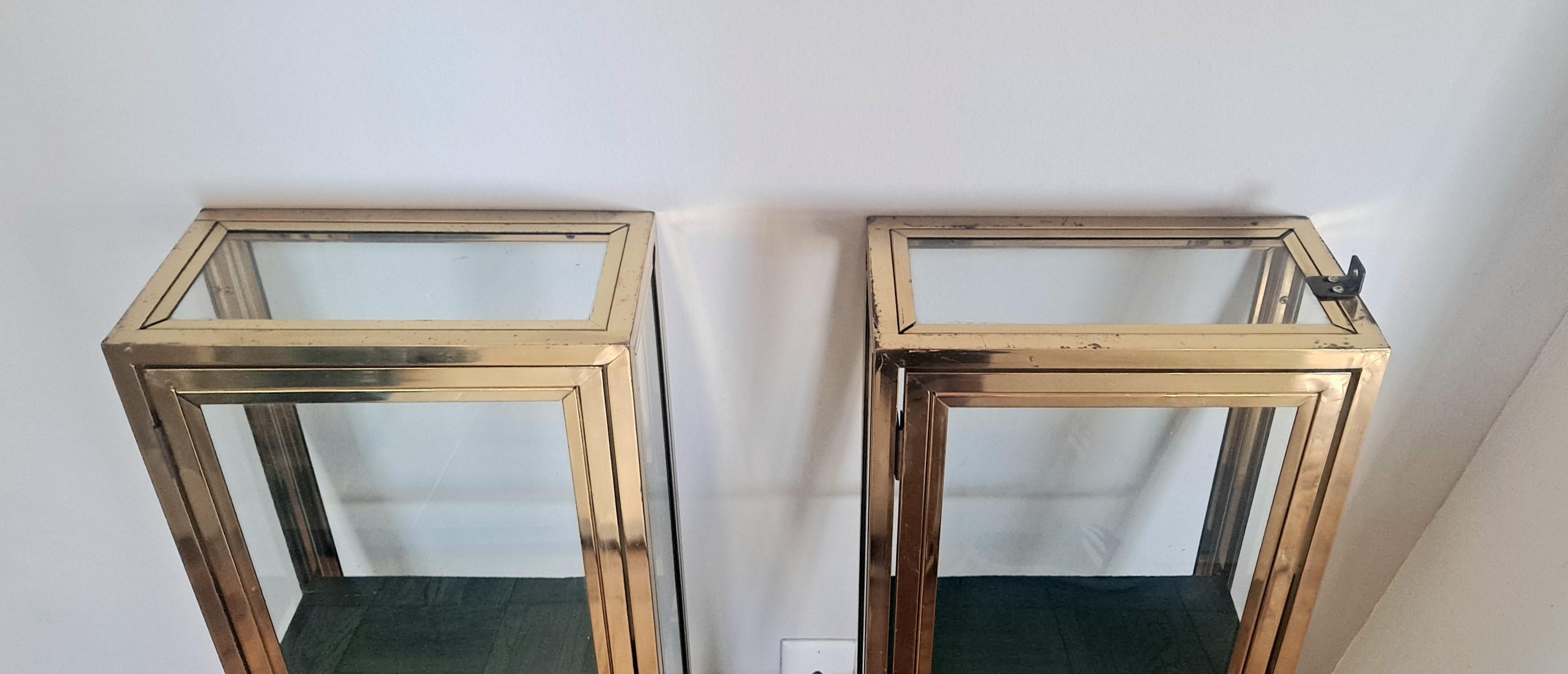 Italian Pair of  Brass Vitrine   In Fair Condition For Sale In Los Angeles, CA