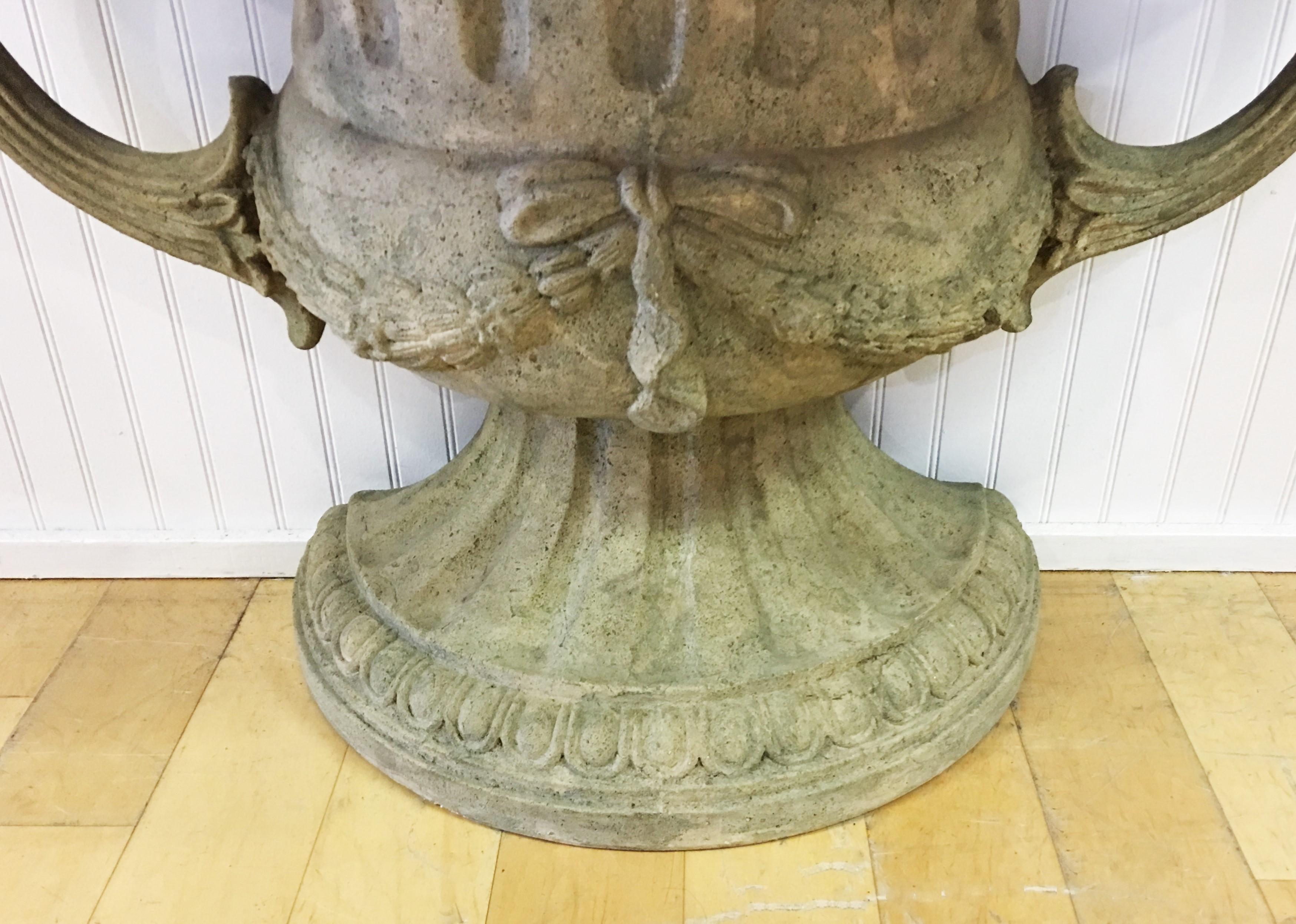 Italian Pair of Carved Urn Travertine Marble-Top Demi-lune Console Tables 1