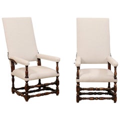 Italian Pair of Carved Wood and Upholstered Reclining Armchairs, 18th Century Italian Pair of Carved Wood and Upholstered Reclining Armchairs, 18th Century