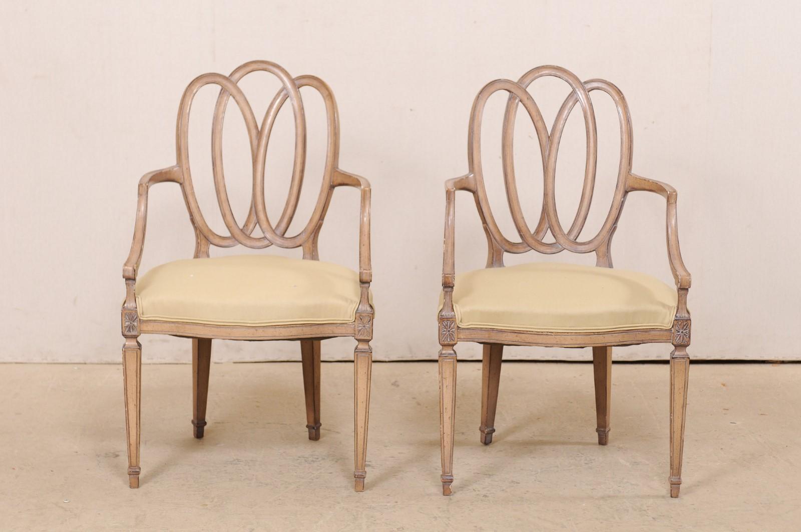 Italian Pair of Carved-Wood Armchairs with Upholstered Seats, Mid-20th Century For Sale 6