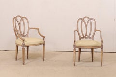 Italian Pair of Carved-Wood Armchairs with Upholstered Seats, Mid-20th Century