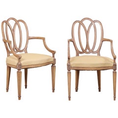 Italian Pair of Carved-Wood Armchairs with Upholstered Seats, Mid-20th Century