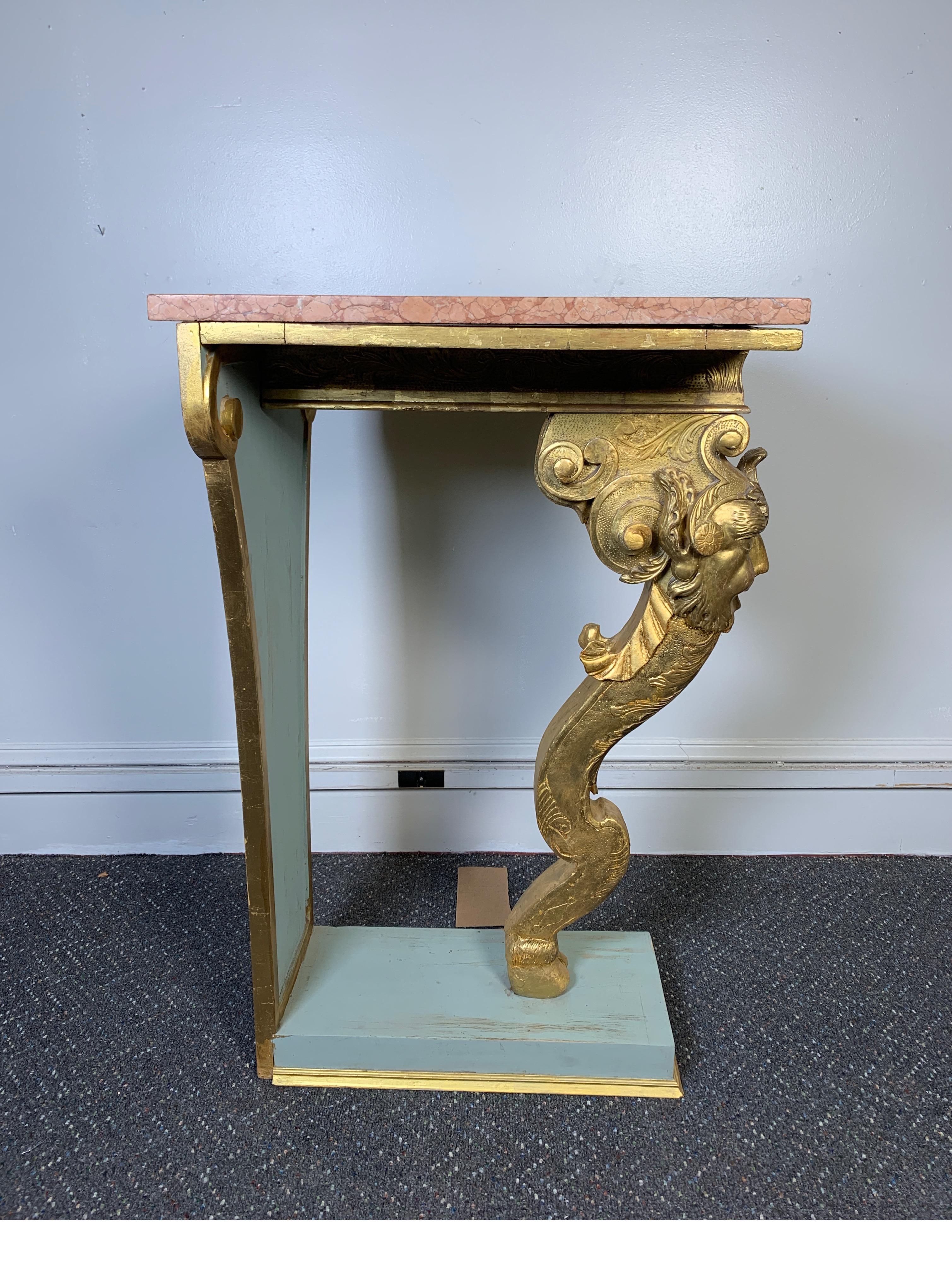 Italian Pair of Carved Wood Gilt Pedestals with Marble Top, circa 19th Century For Sale 1