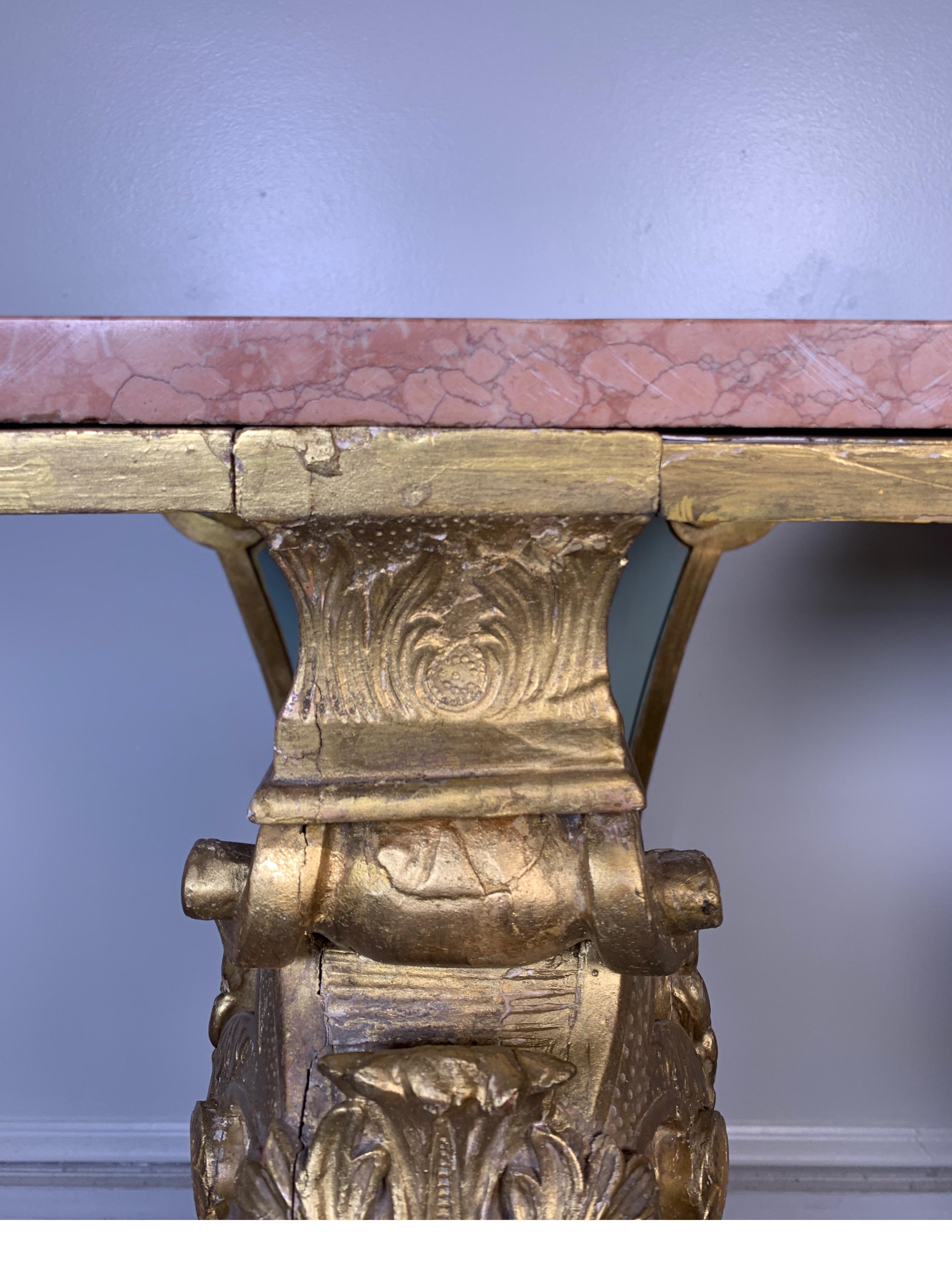 Italian Pair of Carved Wood Gilt Pedestals with Marble Top, circa 19th Century 2