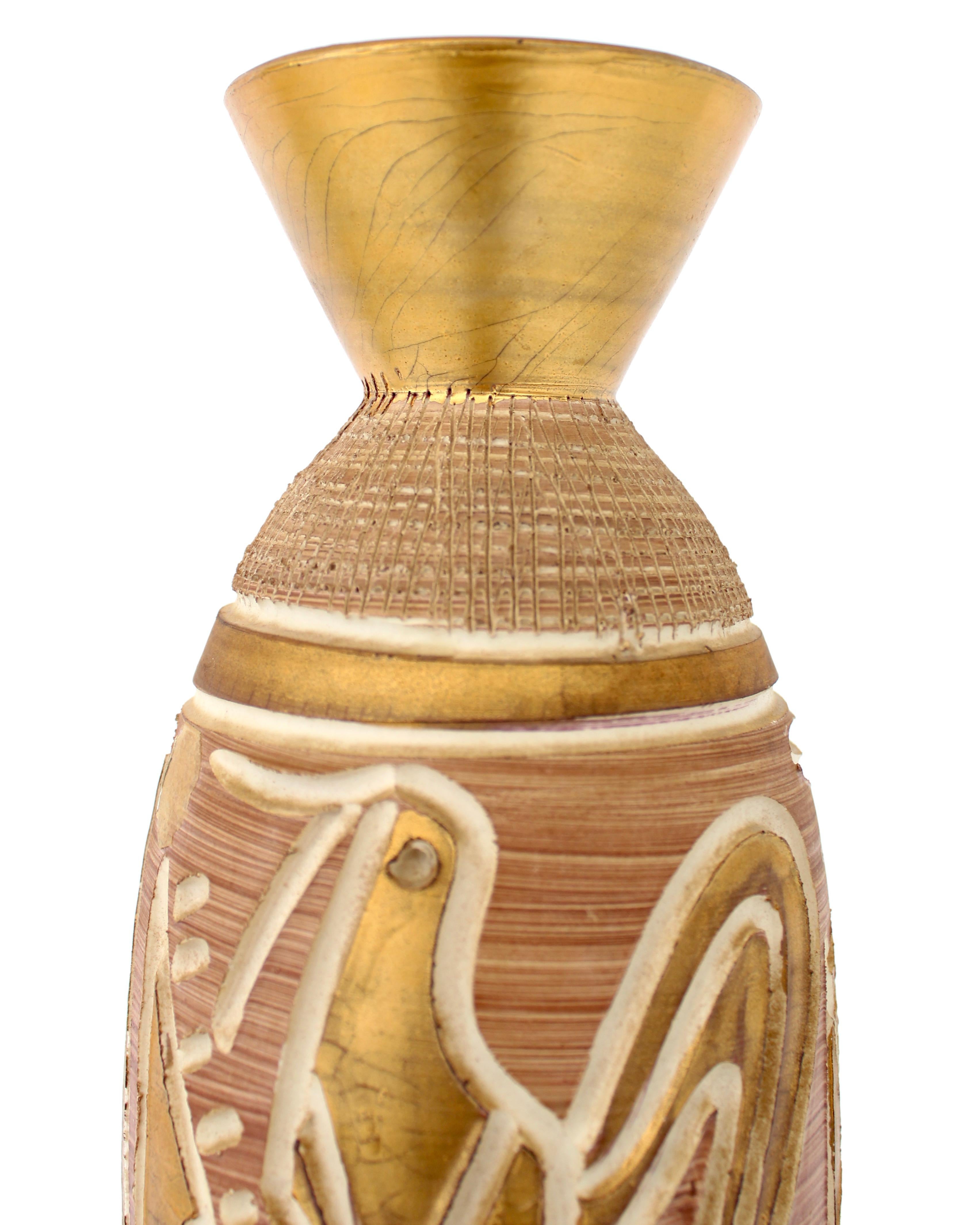 Italian Pair of Ceramic Incised Abstract Bird Motif Vases Attributed to Bitossi 6