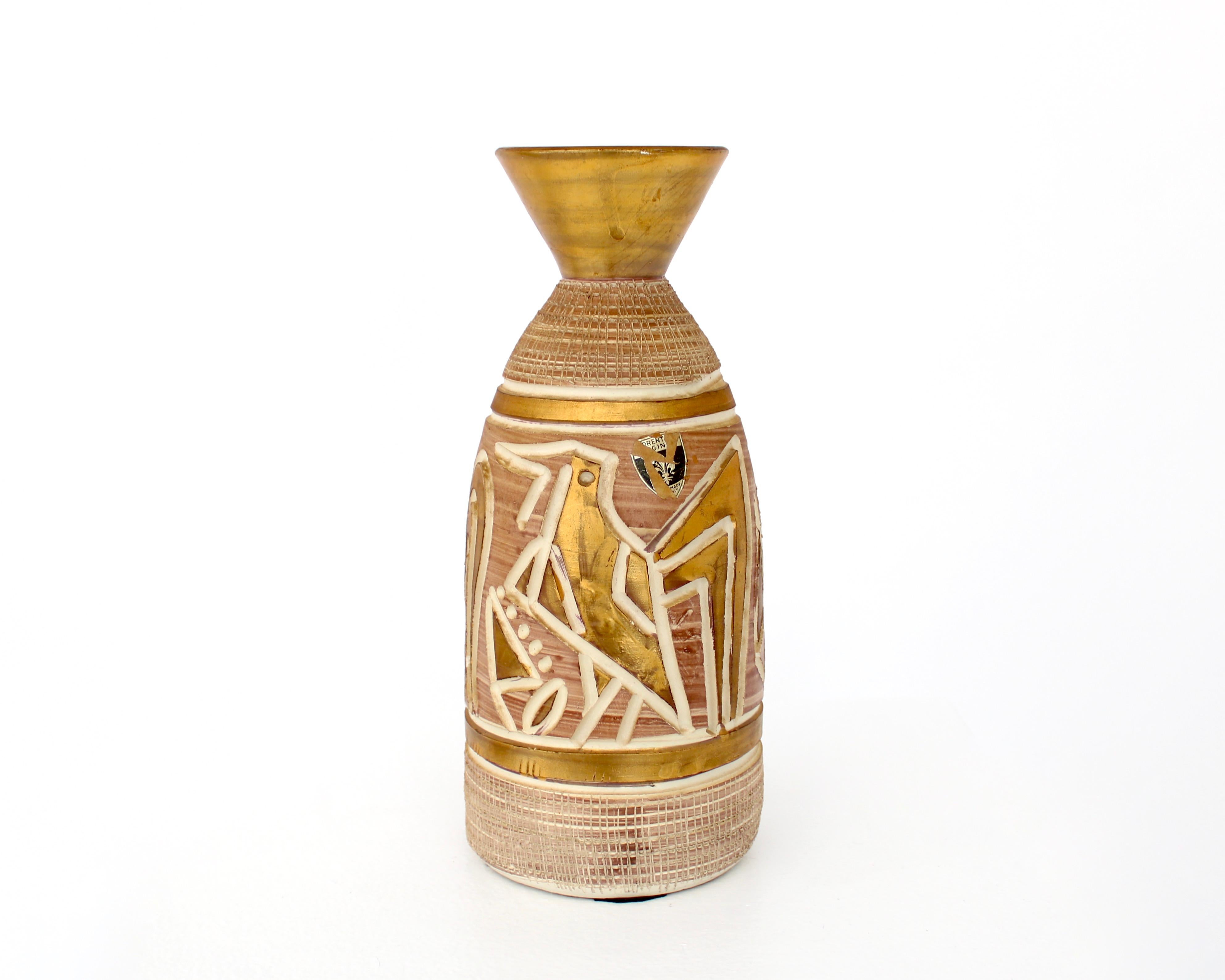 Italian Pair of Ceramic Incised Abstract Bird Motif Vases Attributed to Bitossi 2