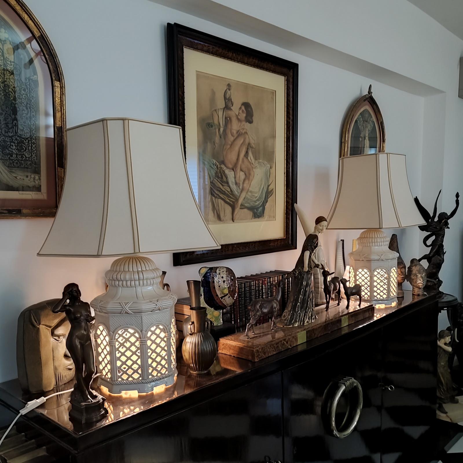 Coppia di lampade da tavolo in ceramica italiana, terracotta smaltata avorio, anni '70 in vendita 5