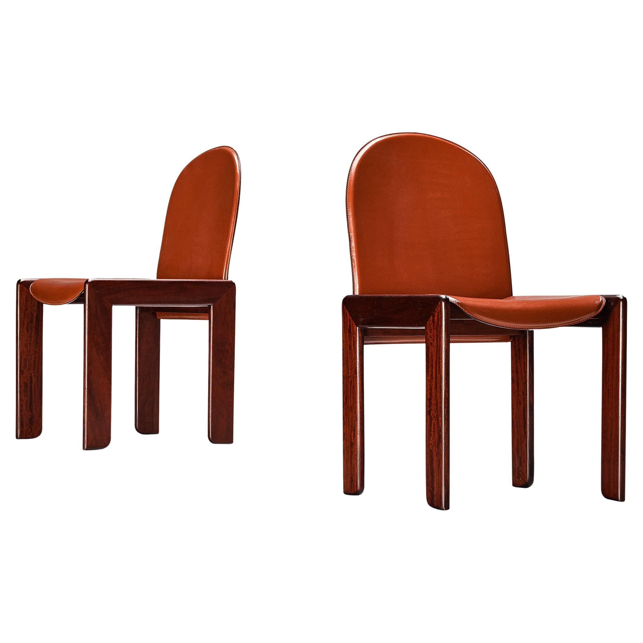 Italian Pair of Chairs in Red Saddle Leather  For Sale