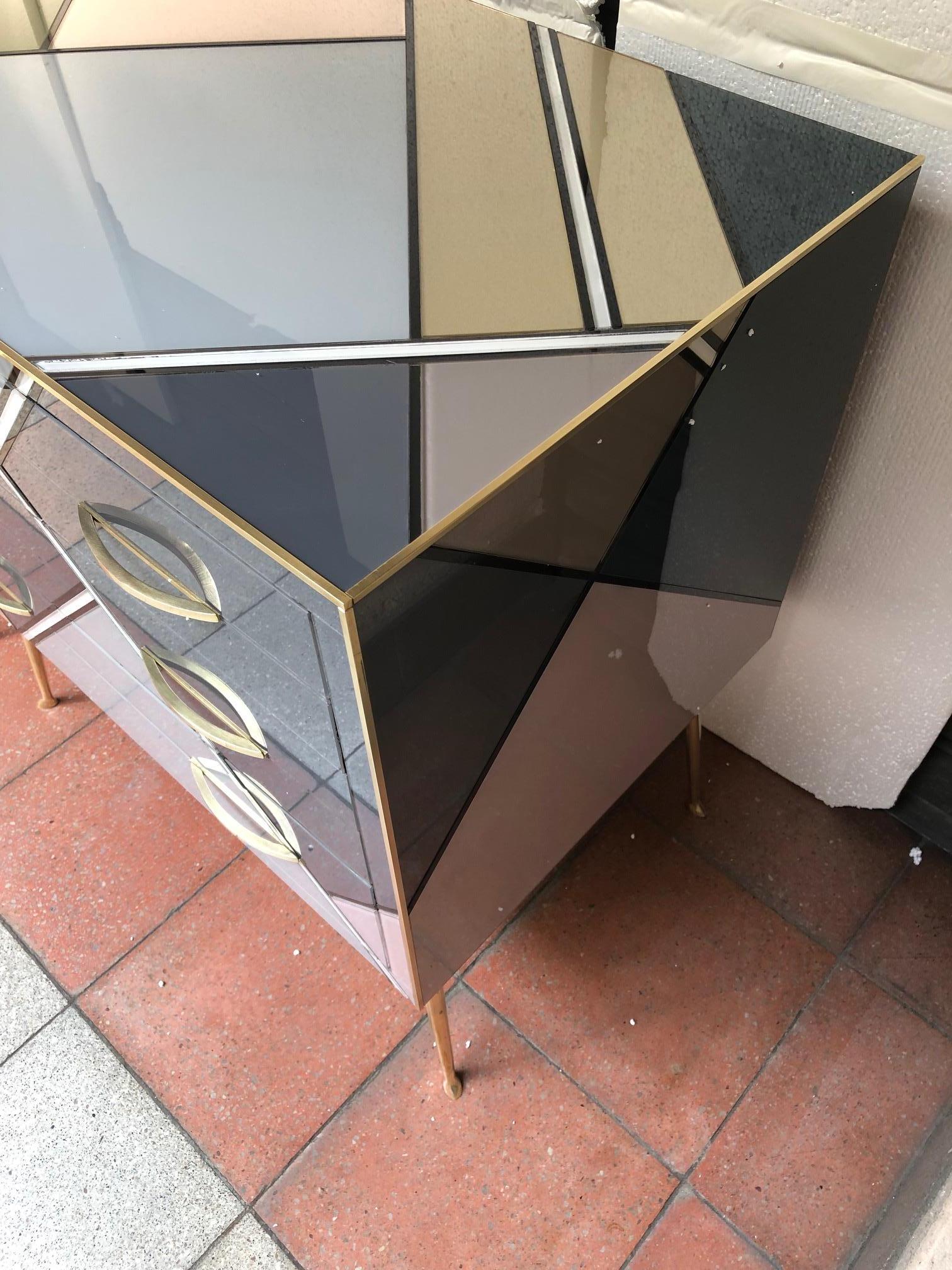 Italian Pair of Chest of Drawers in Teinted Glass with Different Colors In Good Condition In Saint ouen, FR