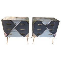 Italian Pair of Chest of Drawers in Teinted Glass with Different Colors Italian Pair of Chest of Drawers in Teinted Glass with Different Colors