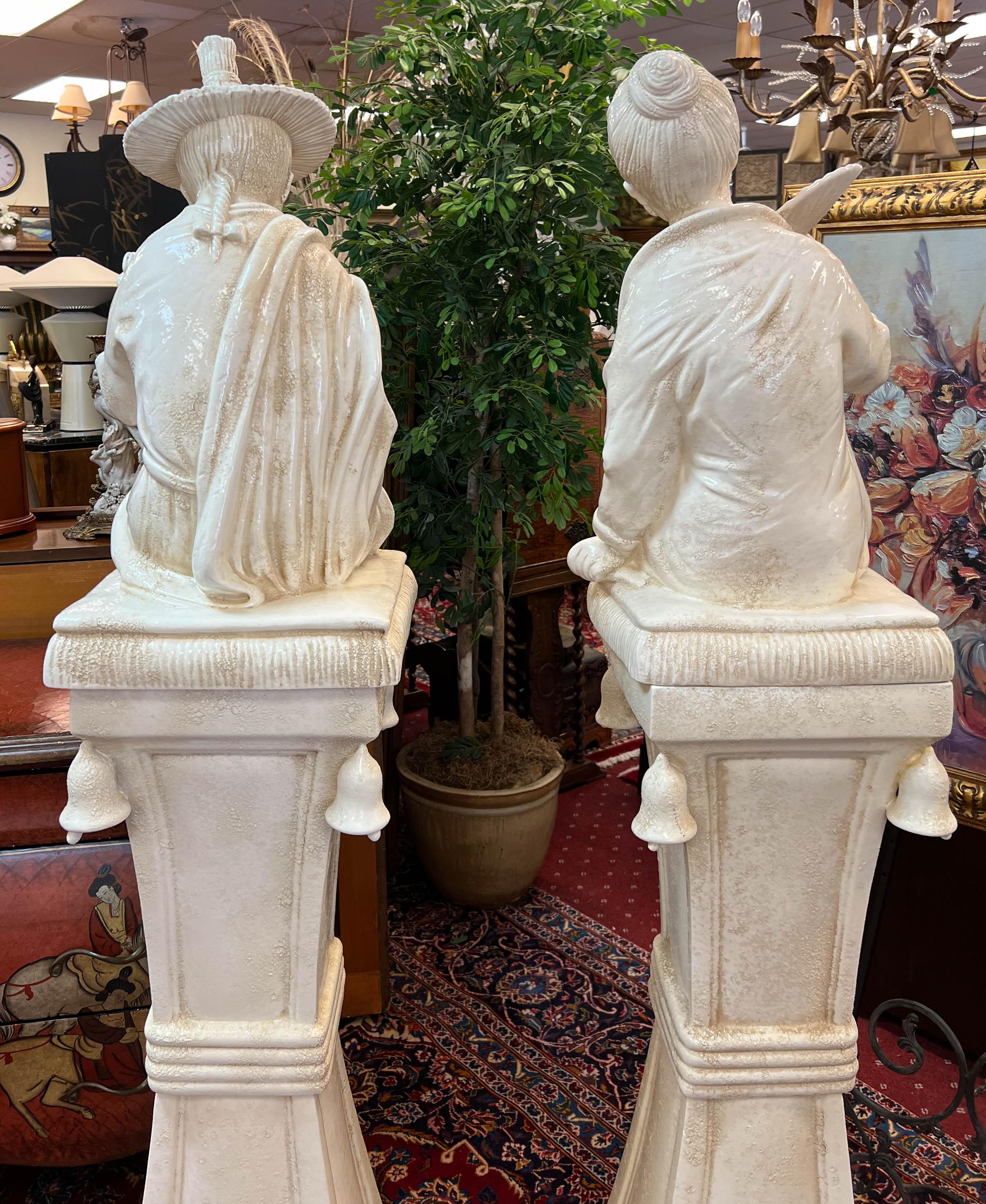 Italian Pair of Chinoiserie Blanc De Chine Figurines on Pedestal 8