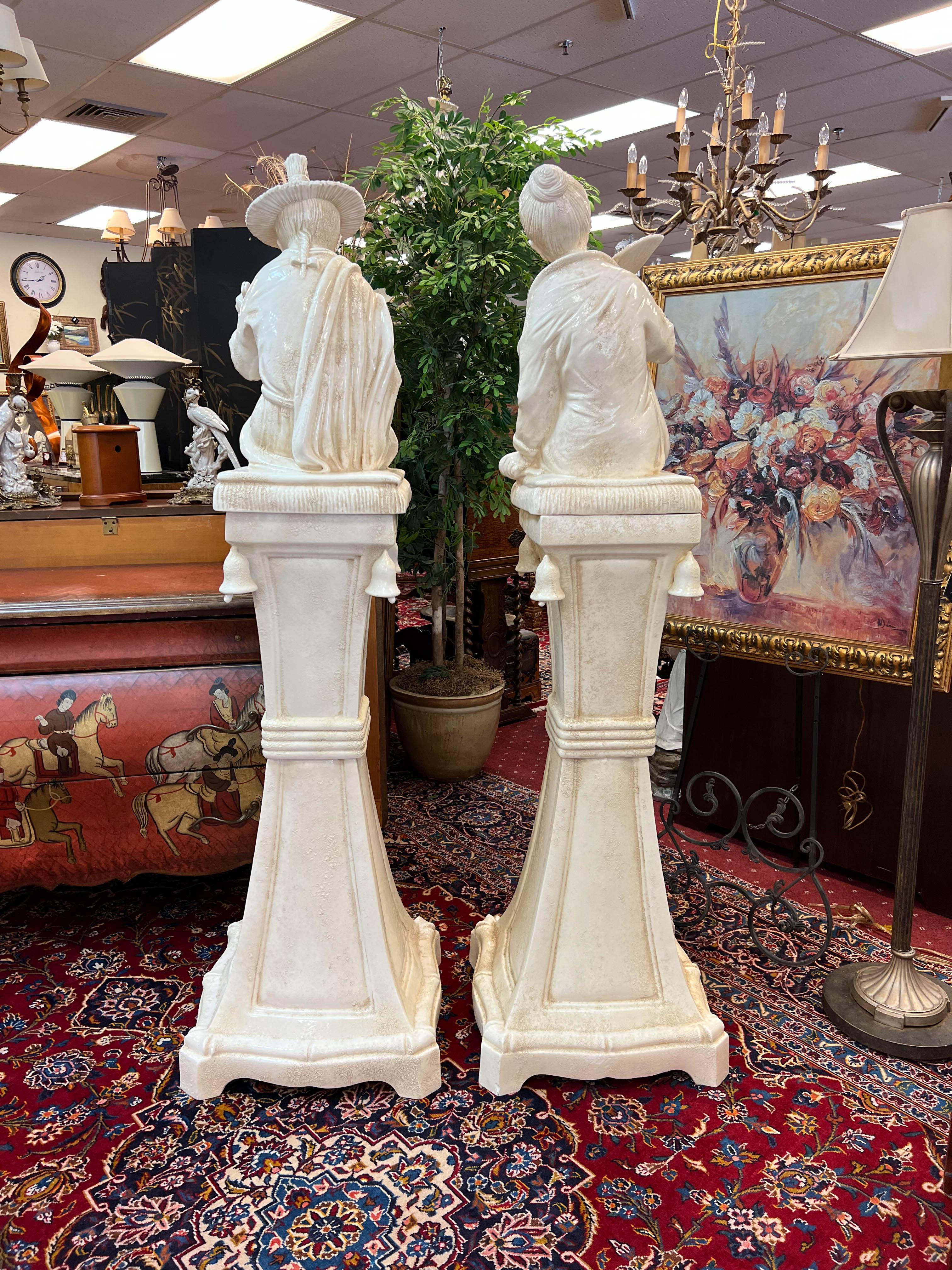 Italian Pair of Chinoiserie Blanc De Chine Figurines on Pedestal 9