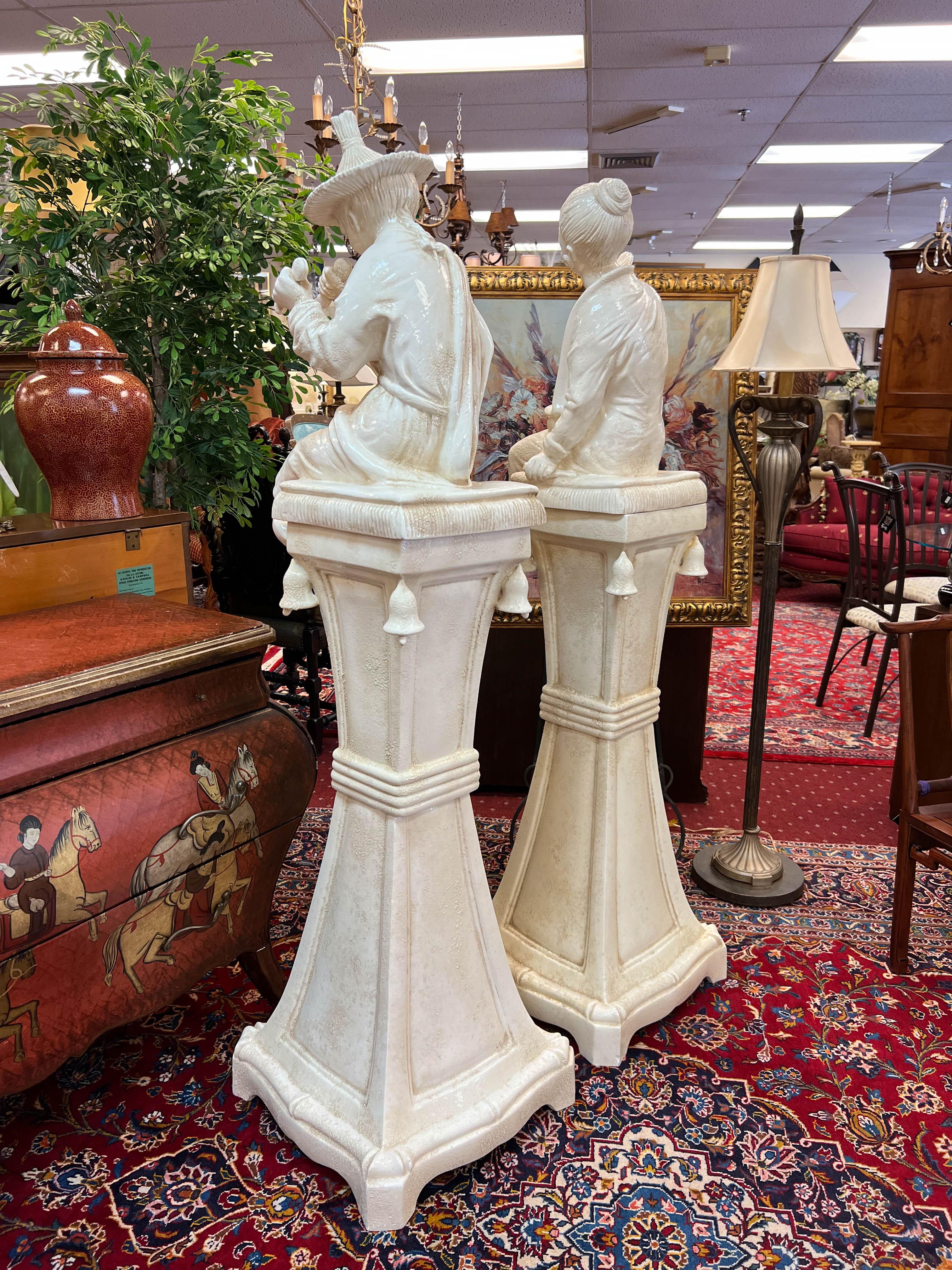 Italian Pair of Chinoiserie Blanc De Chine Figurines on Pedestal 10